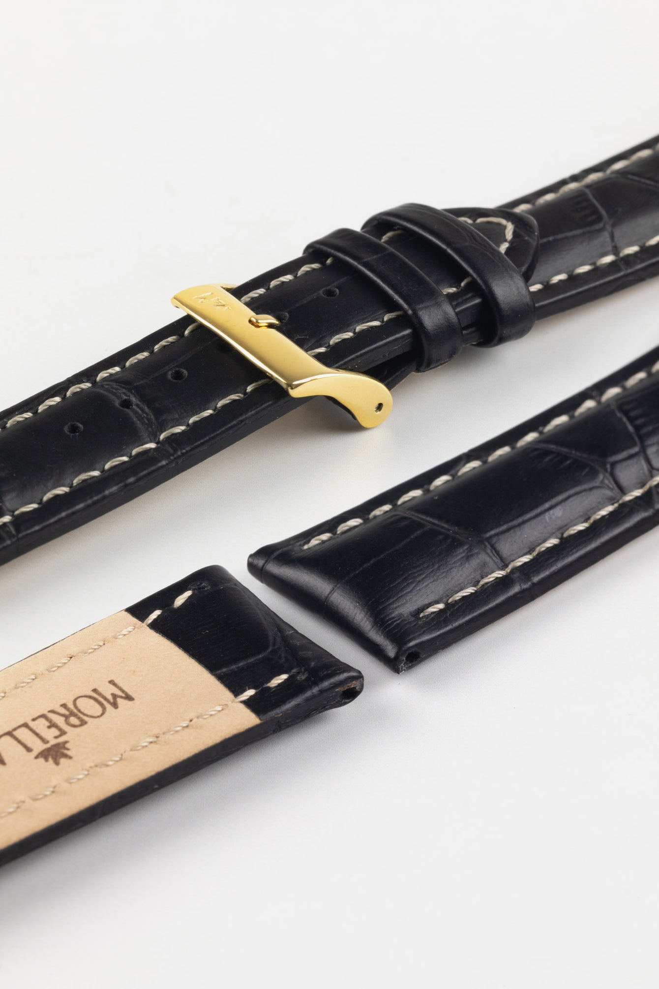 Morellato PLUS Alligator-Embossed Calfskin Leather Watch Strap in BLACK