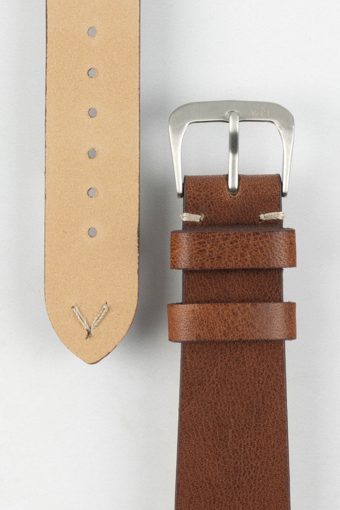 Morellato POLLOCK Vintage Lug-Stitched Calfskin Leather Watch Strap in BROWN