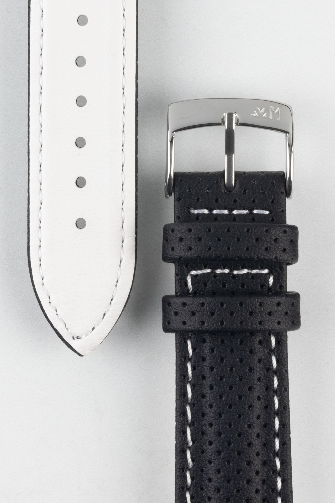 Morellato RACE Microfibre Watch Strap in BLACK with WHITE Stitch 