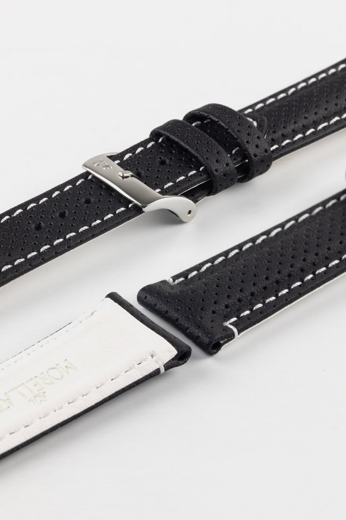 Morellato RACE Motorsport Microfibre Watch Strap in BLACK with WHITE Stitch