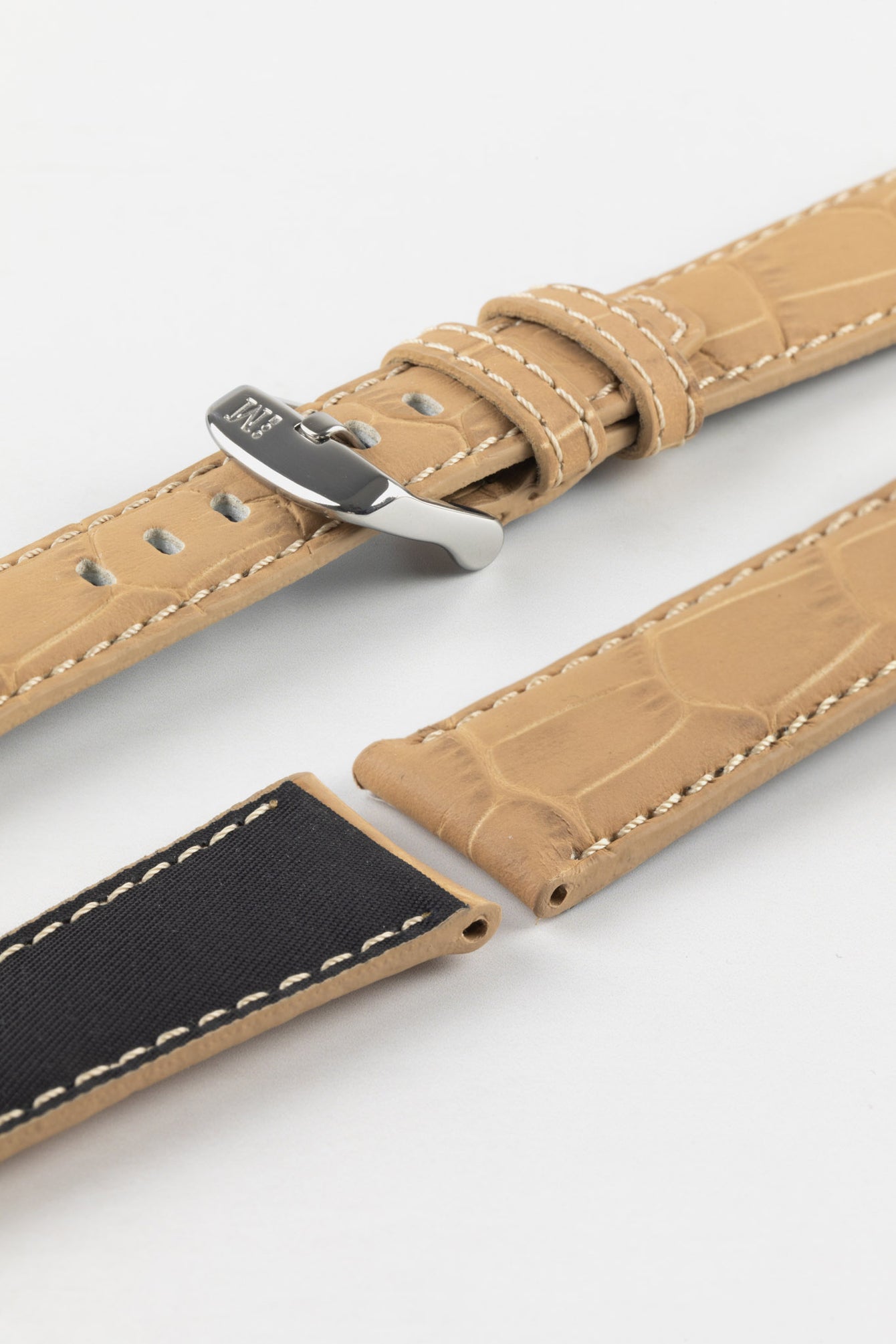 Morellato SOCCER Alligator-Embossed Calfskin Leather Watch Strap in BEIGE