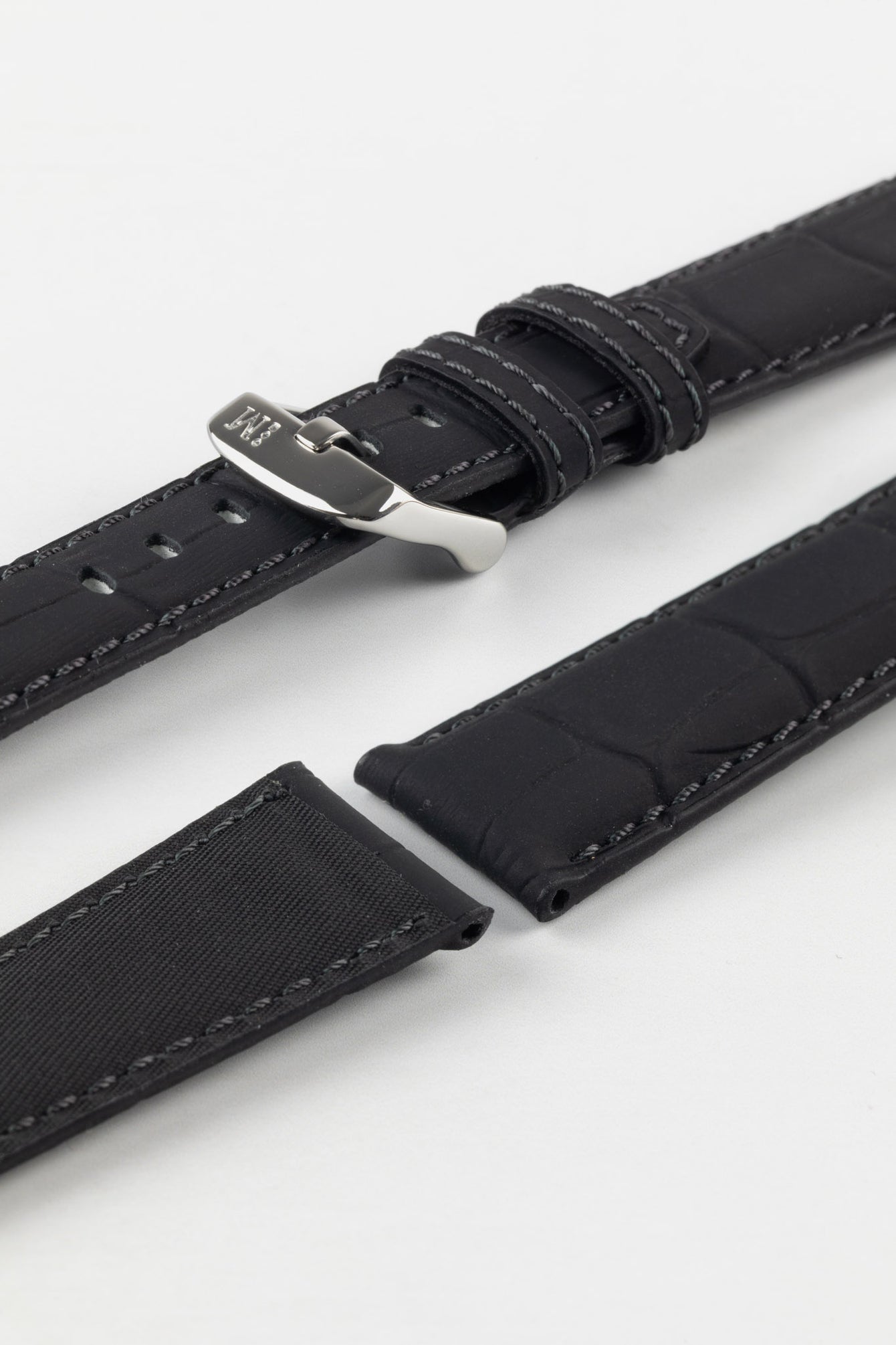 Morellato SOCCER Alligator-Embossed Calfskin Leather Watch Strap in BLACK