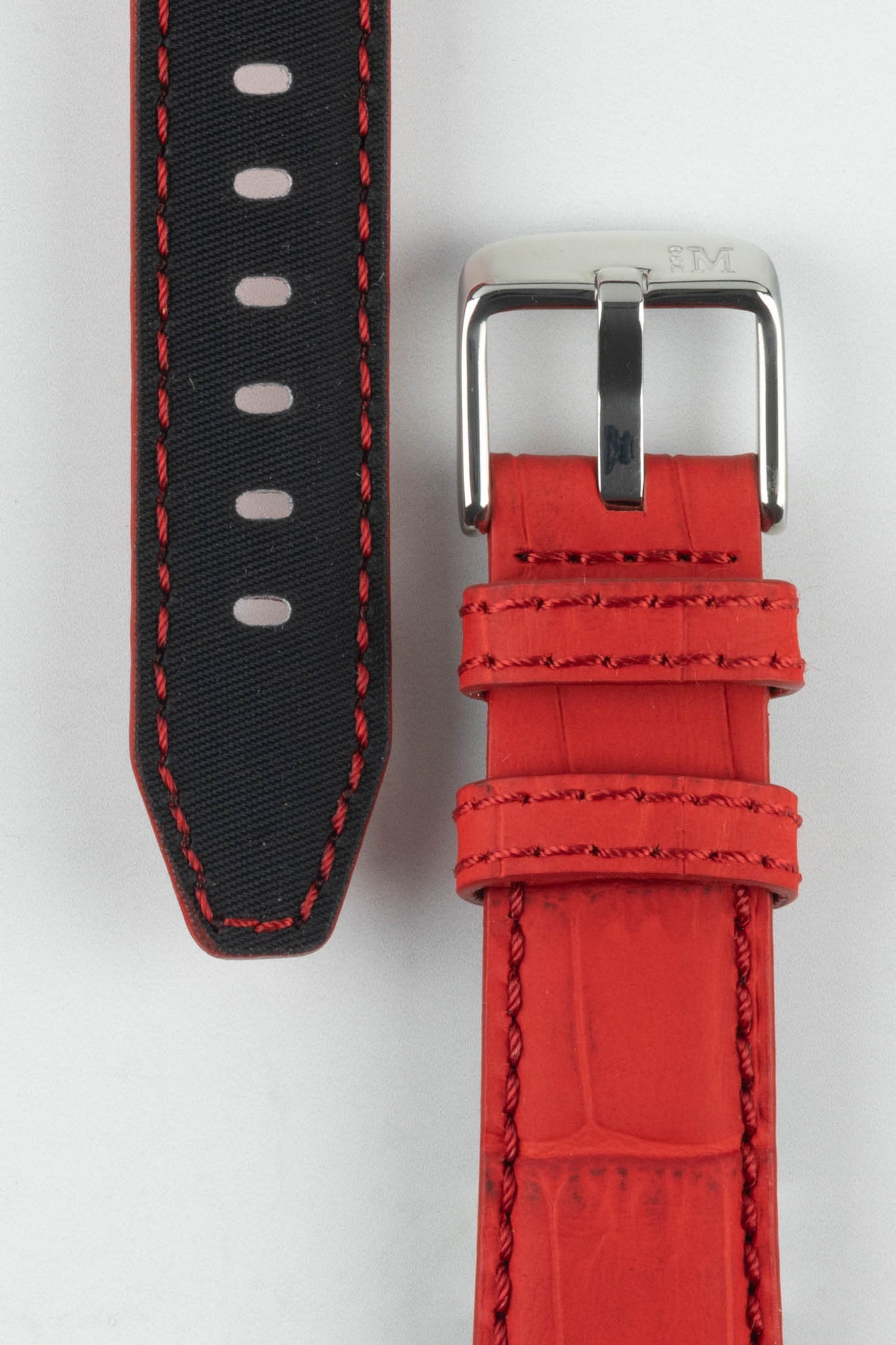 Morellato SOCCER Alligator-Embossed Calfskin Leather Watch Strap in RED