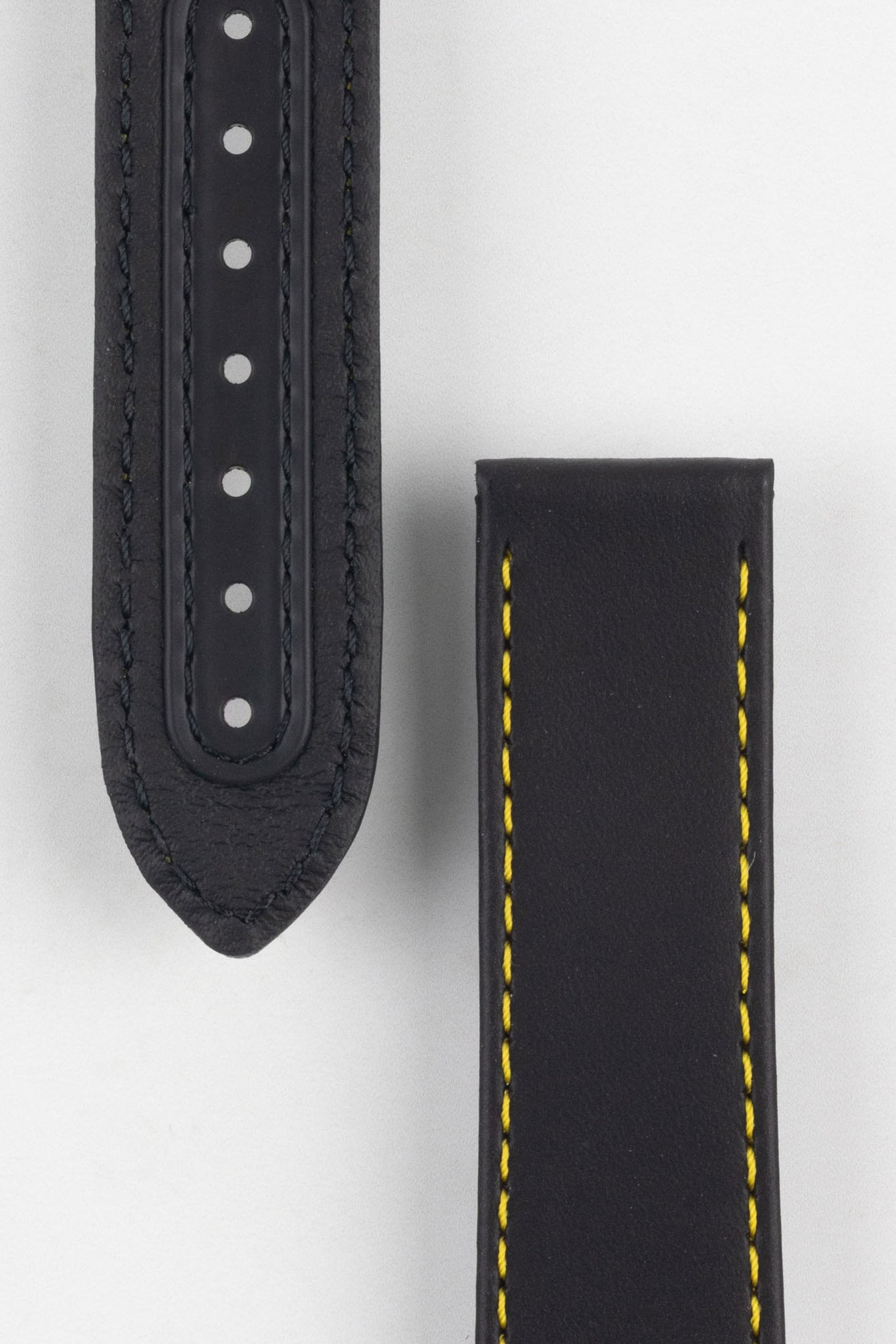 OMEGA CUZ011562 Speedmaster 'Apollo 8' 21mm Calfskin Deployment Strap - BLACK with Yellow Stitch