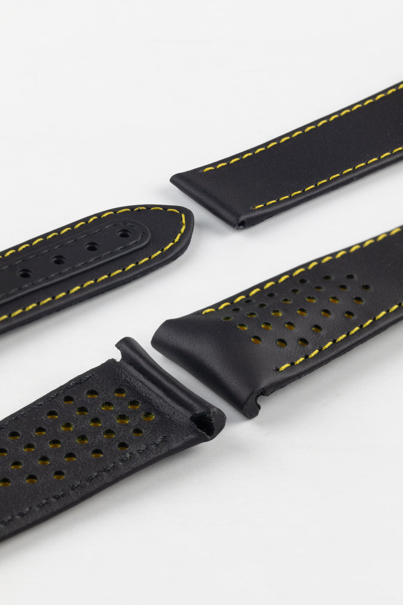 OMEGA CUZ011562 Speedmaster 'Apollo 8' 21mm Calfskin Deployment Strap - BLACK with Yellow Stitch