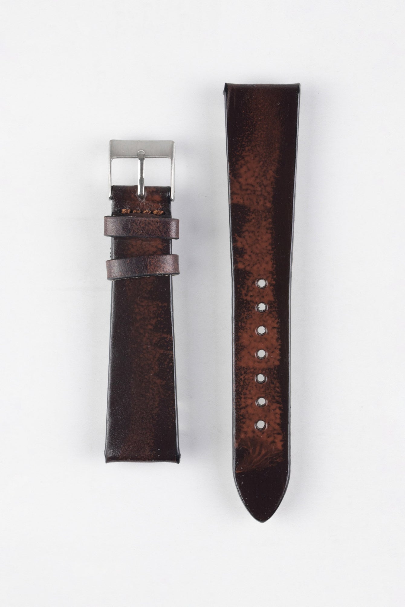 Pebro VENEER Lacquered Vintage Leather Watch Strap in DARK BROWN