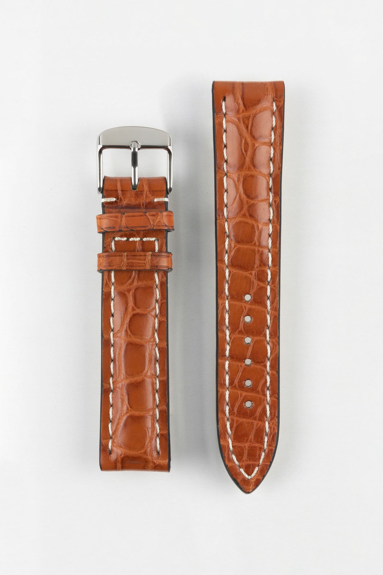 RIOS1931 AMBASSADOR Genuine Alligator Flank Padded Watch Strap in COGNAC