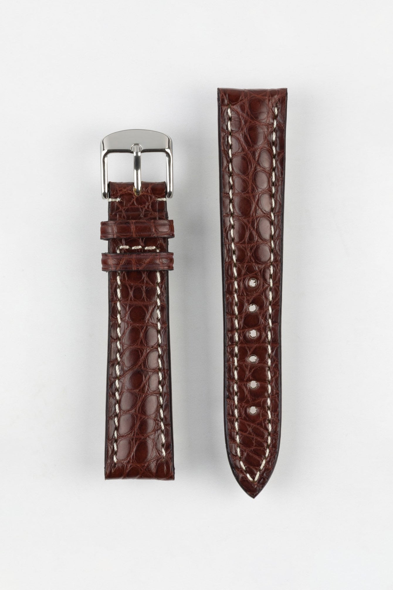 RIOS1931 AMBASSADOR Genuine Alligator Flank Padded Watch Strap in REDDISH BROWN