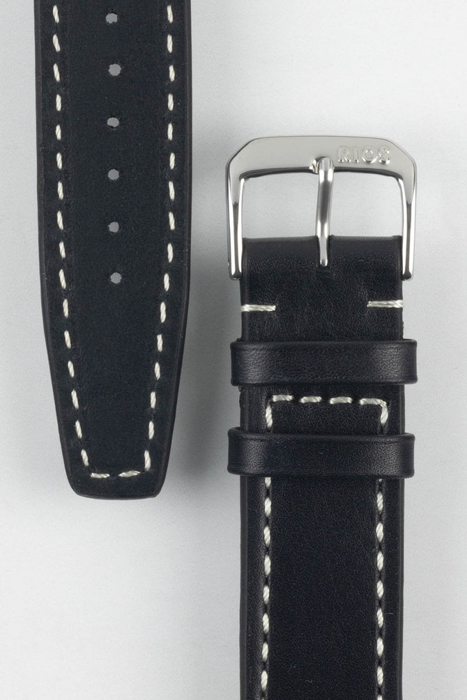 RIOS1931 BLIZZARD Genuine Calfskin Leather Watch Strap in Black