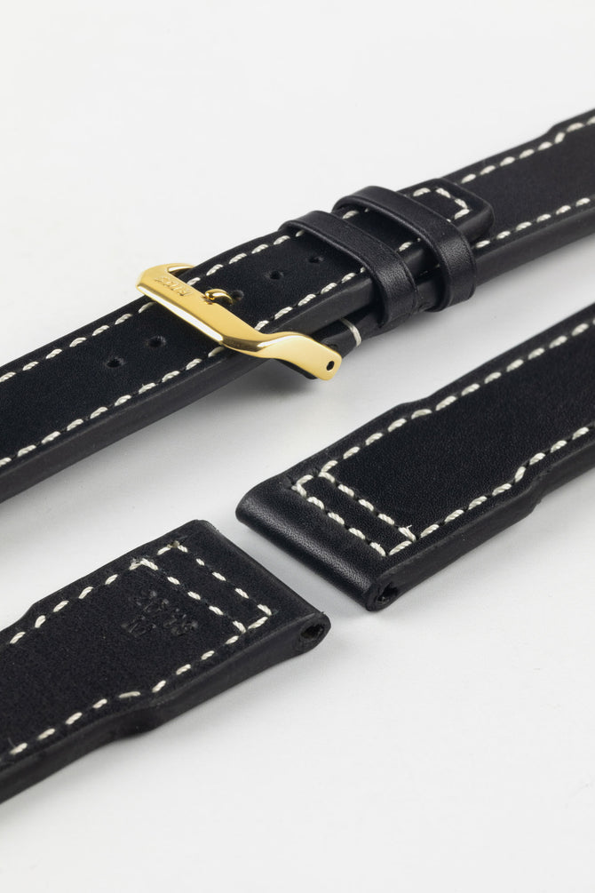 RIOS1931 BLIZZARD Genuine Calfskin Leather Watch Strap in Black