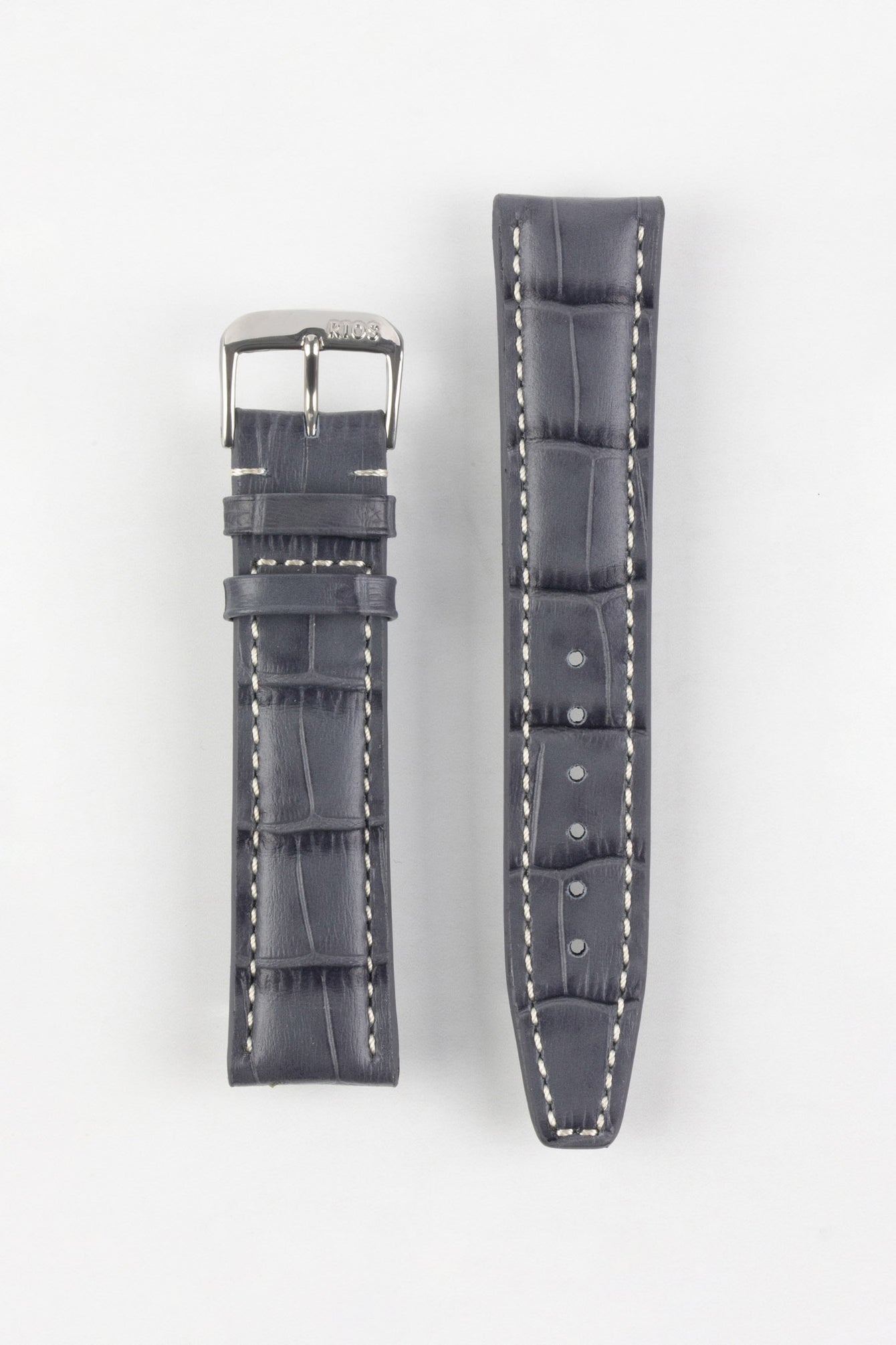 RIOS1931 BOSTON Alligator-Embossed Leather Watch Strap in STONE GREY