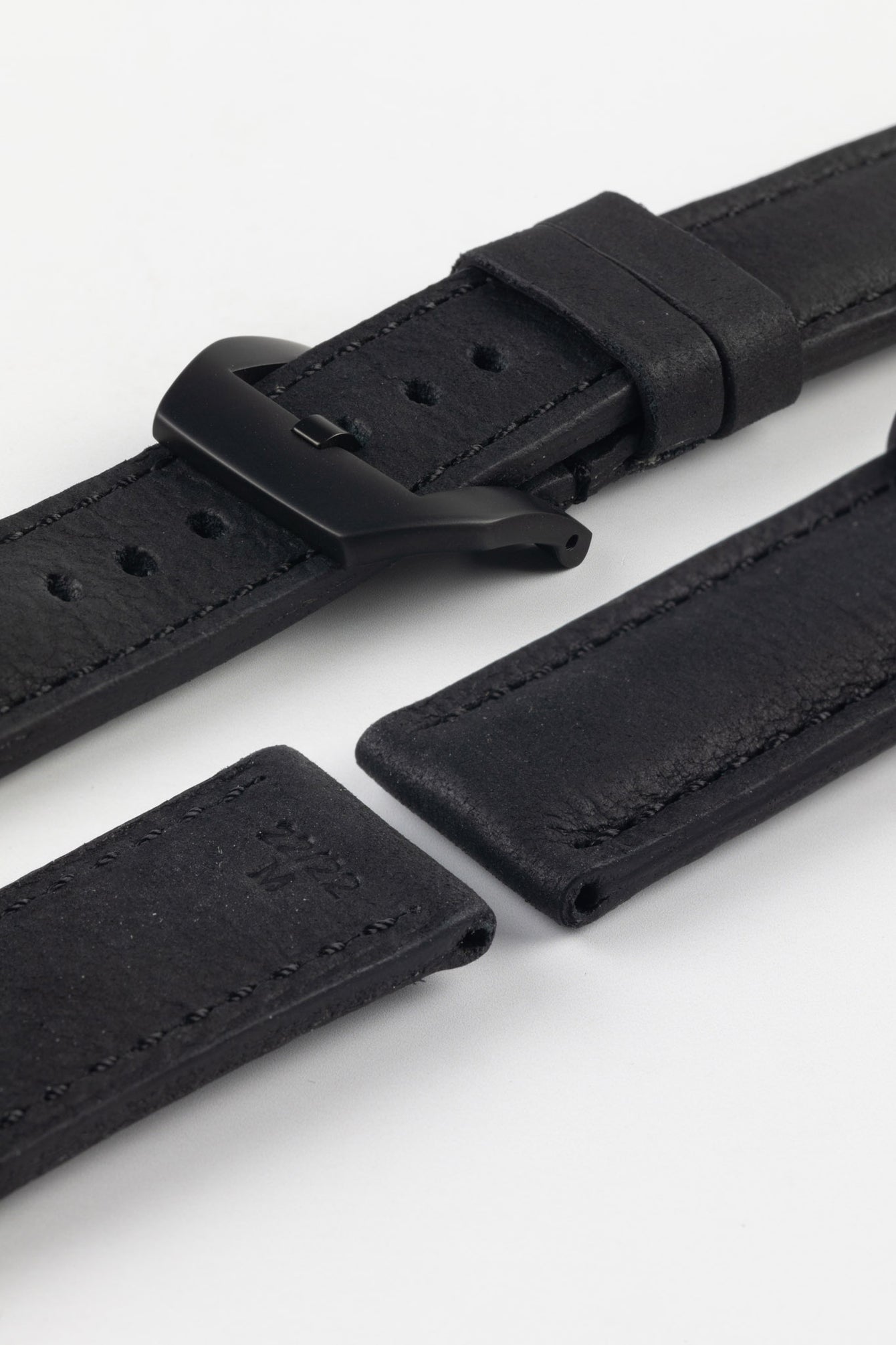 RIOS1931 DERBY Genuine Vintage Leather Watch Strap in BLACK