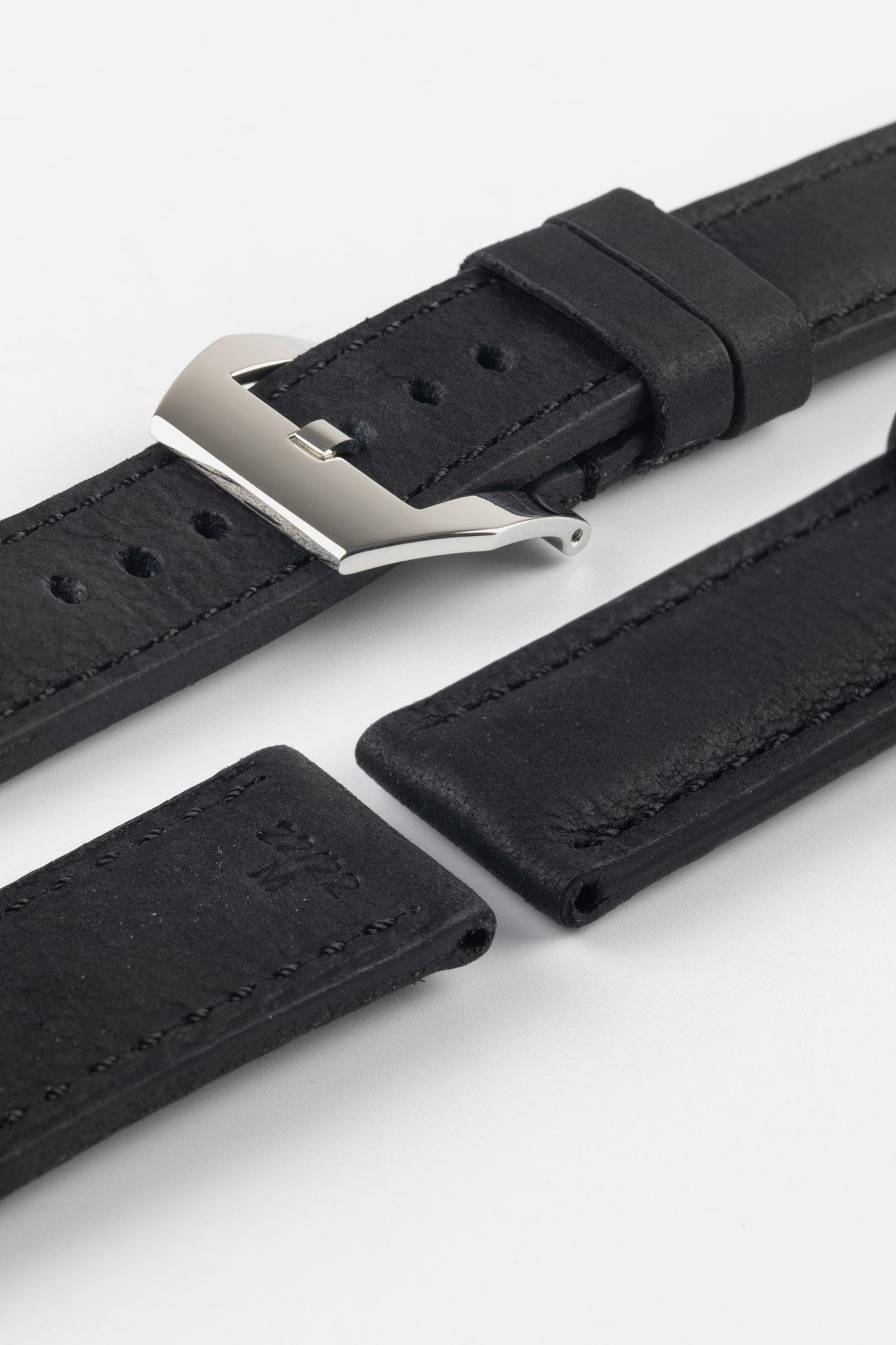 RIOS1931 DERBY Genuine Vintage Leather Watch Strap in BLACK