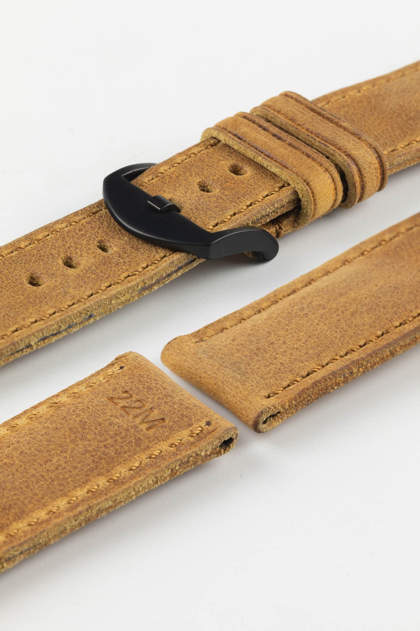 RIOS1931 DERBY Genuine Vintage Leather Watch Strap in HONEY