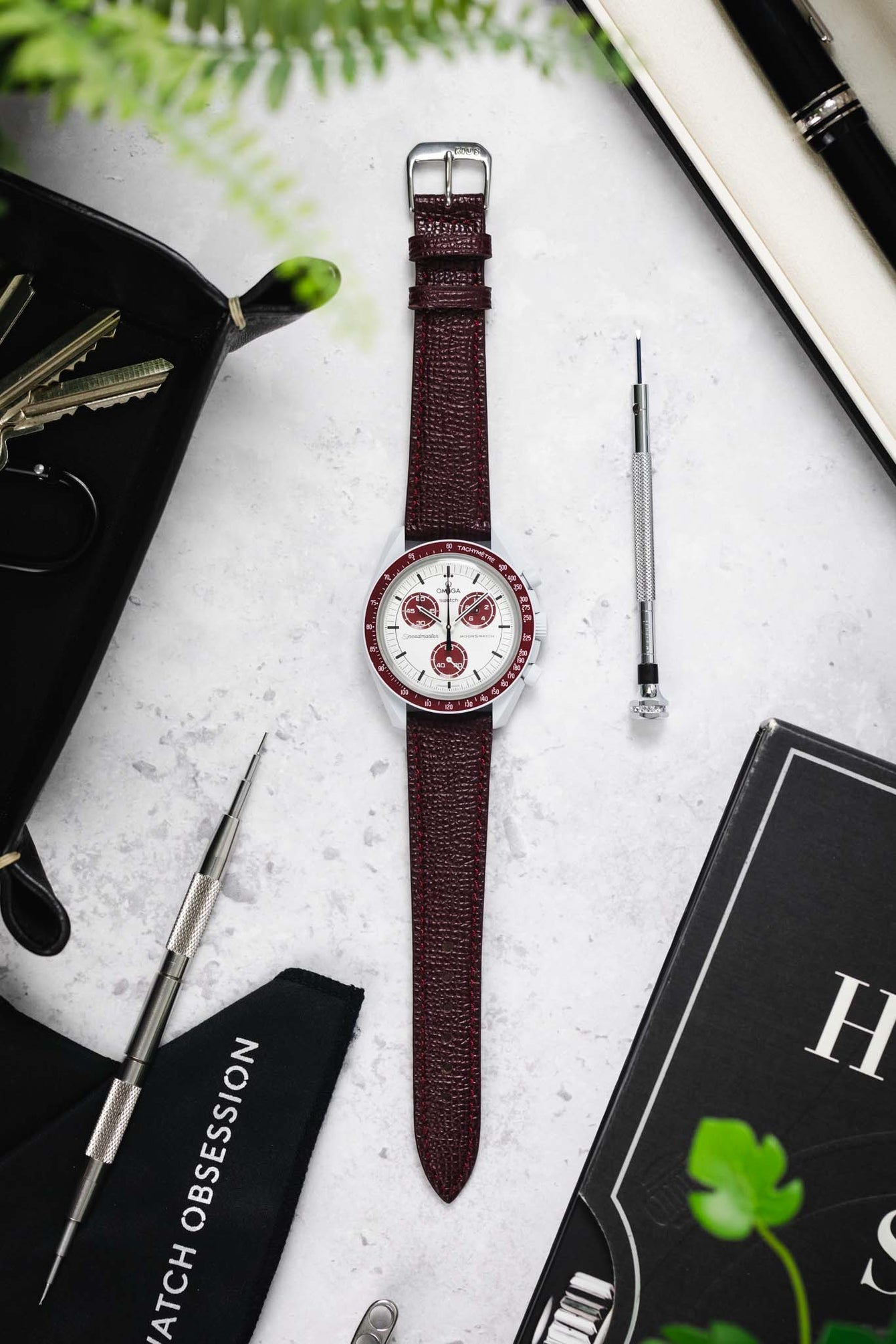 RIOS1931 FRENCH Leather Watch Strap in BURGUNDY