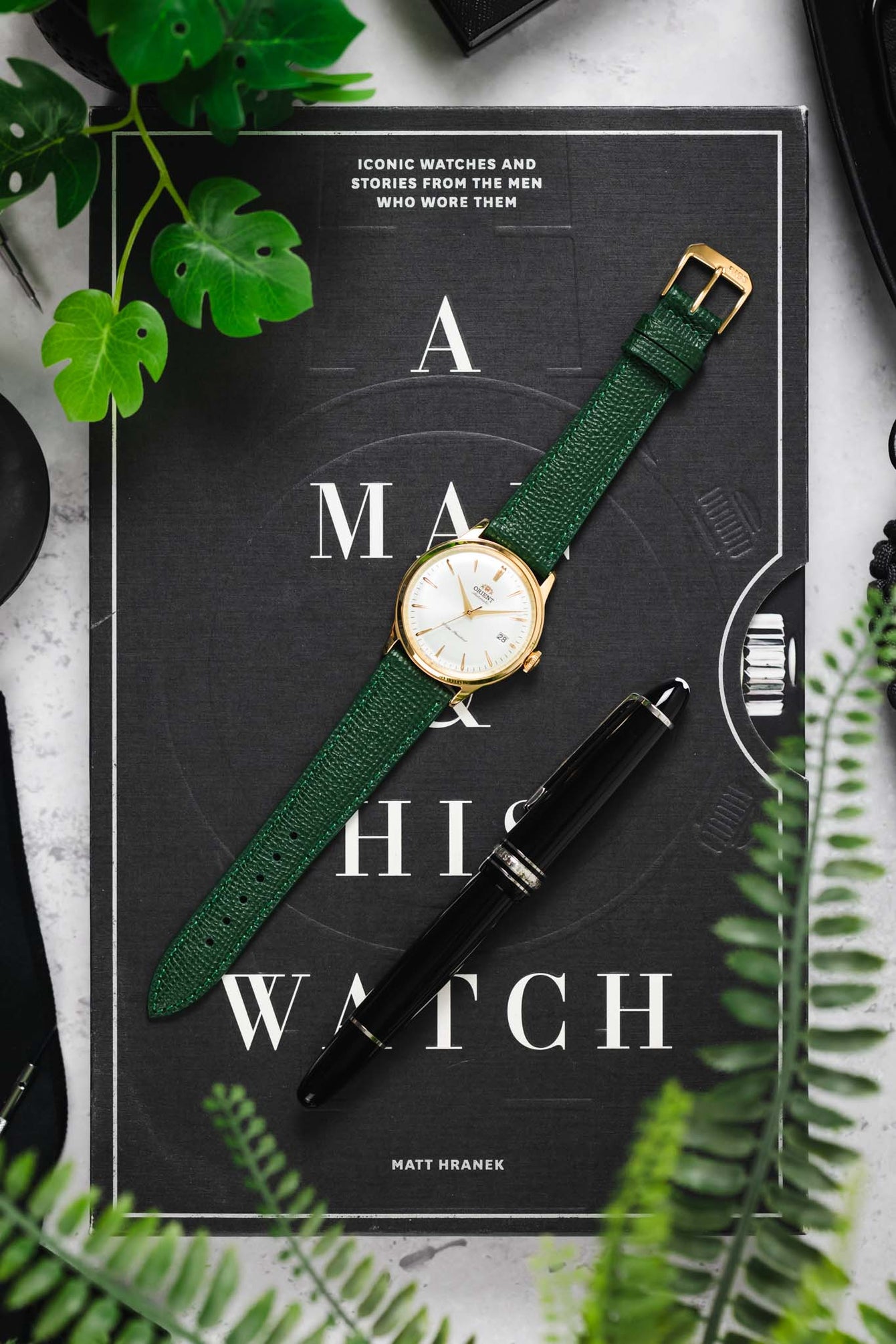 RIOS1931 FRENCH Leather Watch Strap in FOREST GREEN