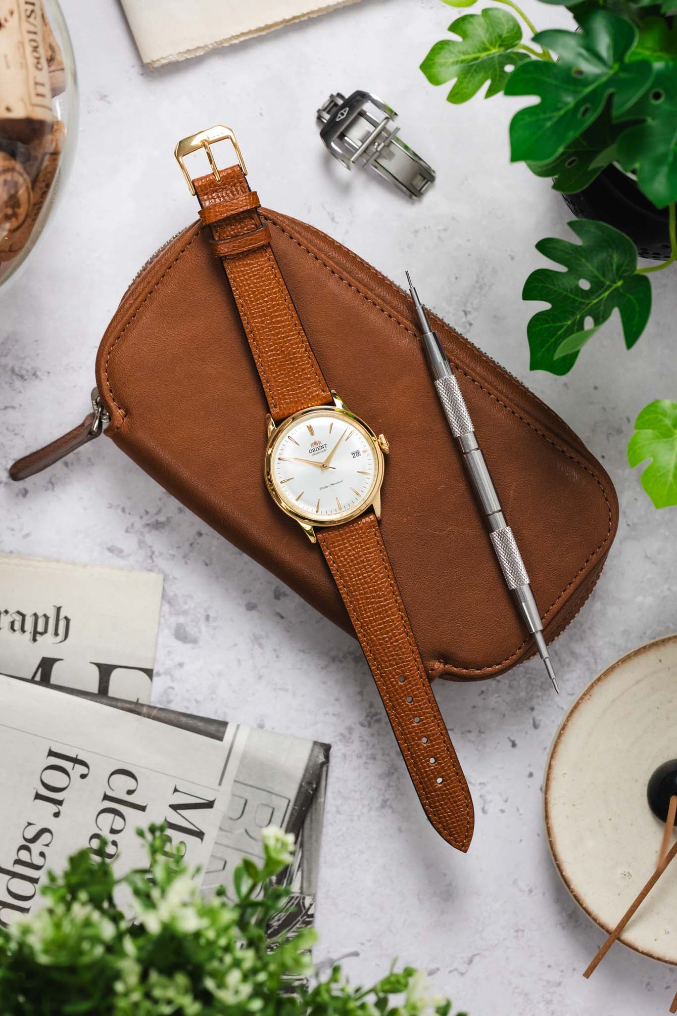 RIOS1931 FRENCH Leather Watch Strap in HONEY