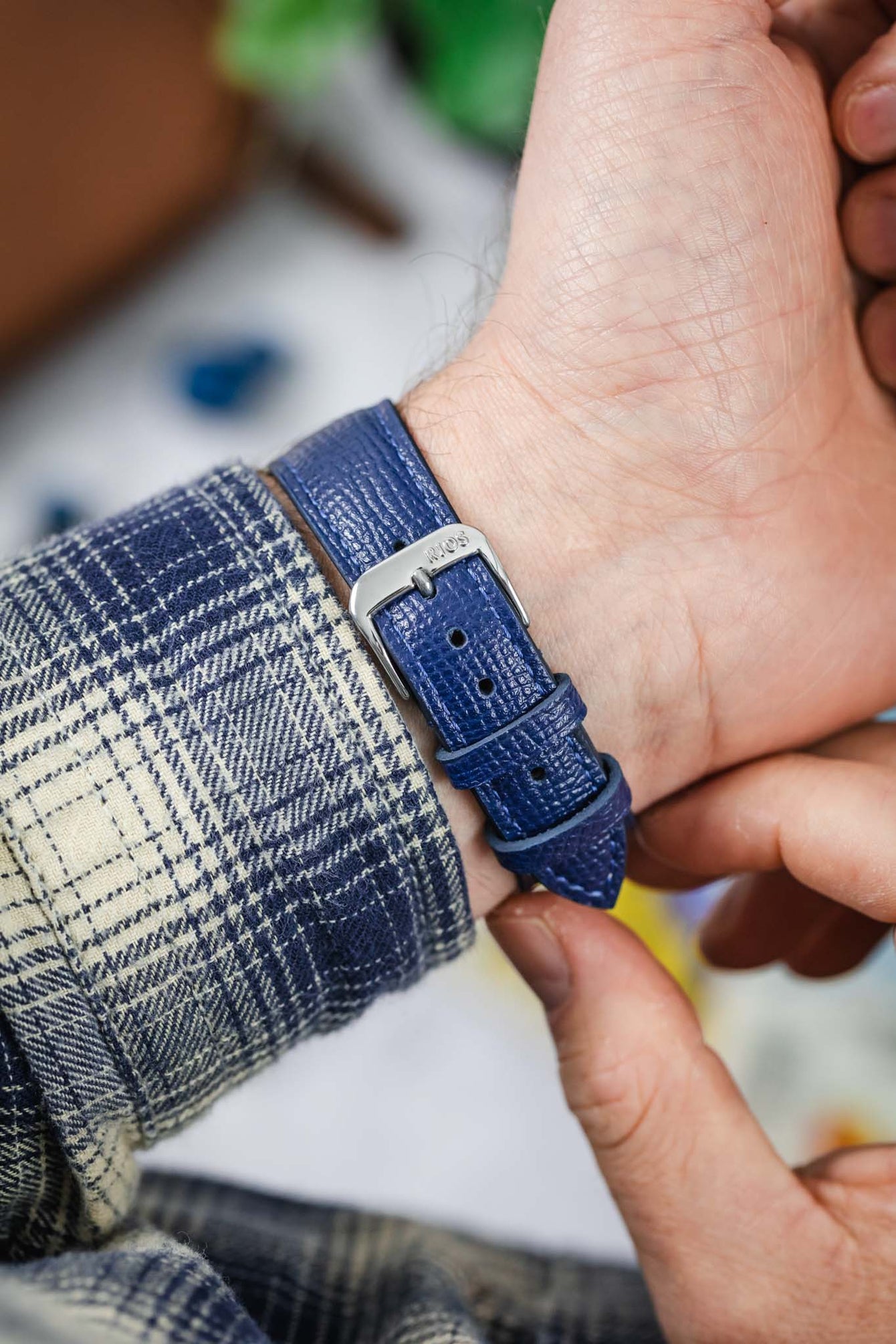 RIOS1931 FRENCH Leather Watch Strap in OCEAN BLUE