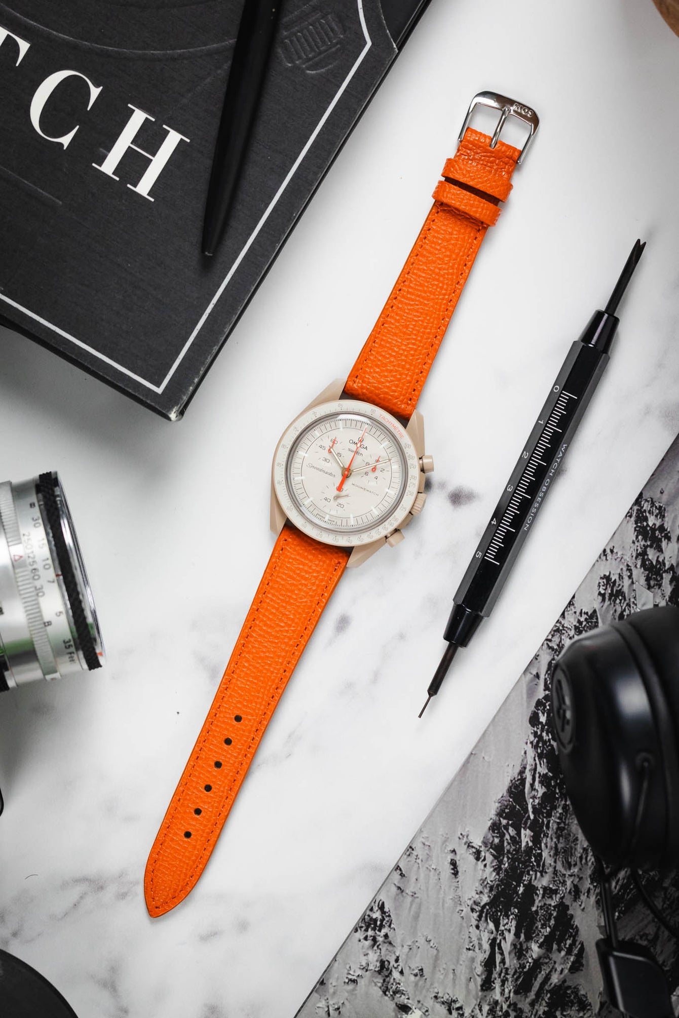 RIOS1931 FRENCH Leather Watch Strap in ORANGE