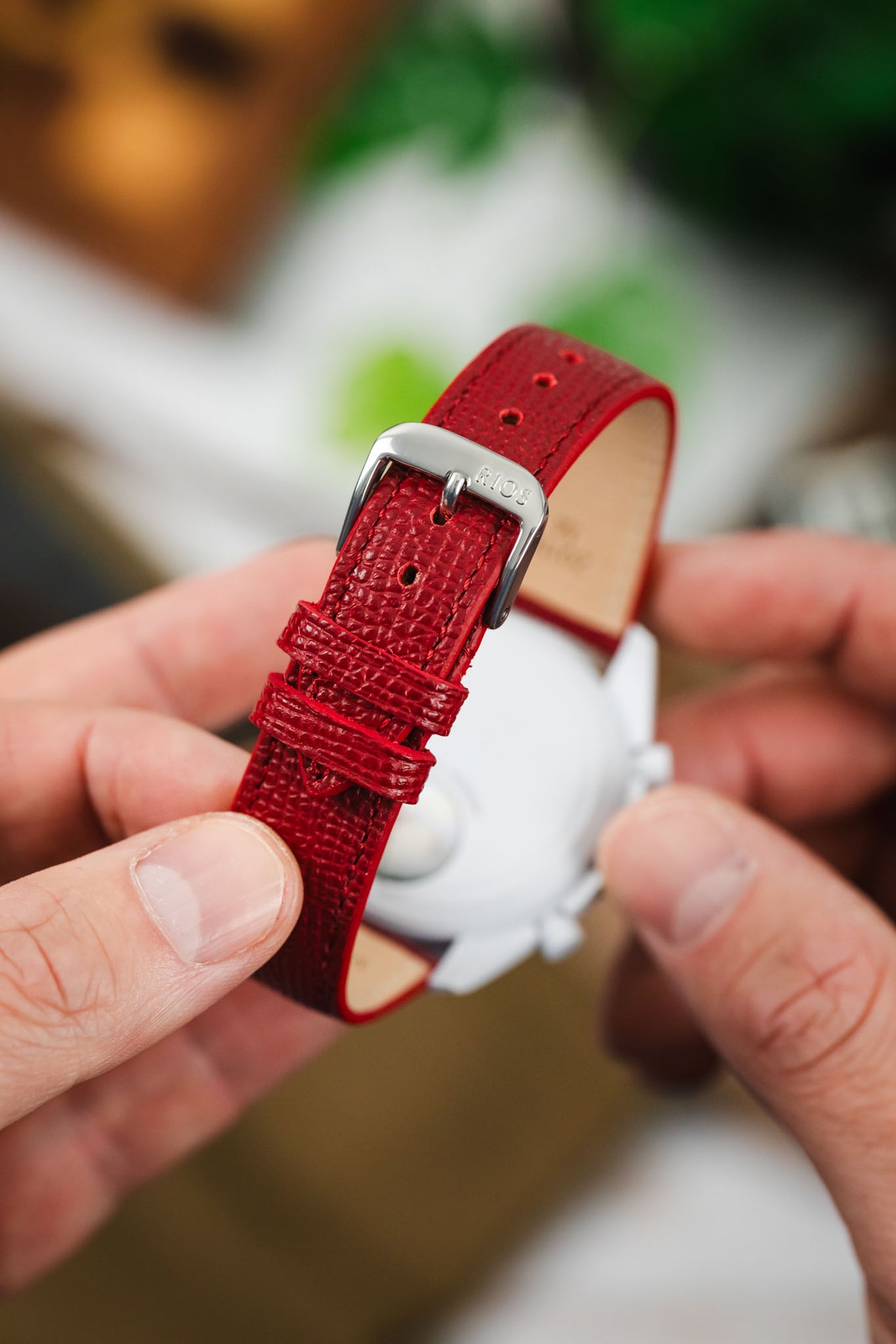 RIOS1931 FRENCH Leather Watch Strap in RUBY