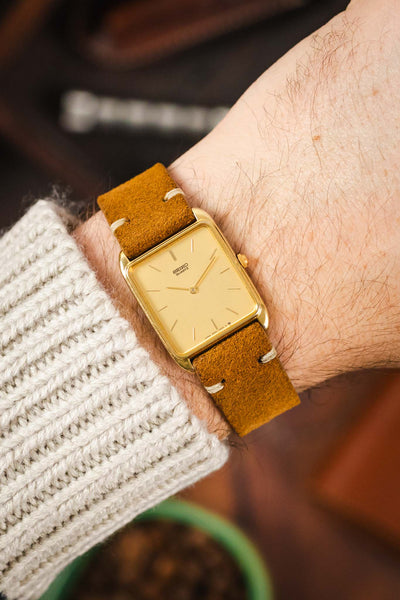 RIOS1931 HUDSON Genuine Suede Leather Watch Strap in COGNAC