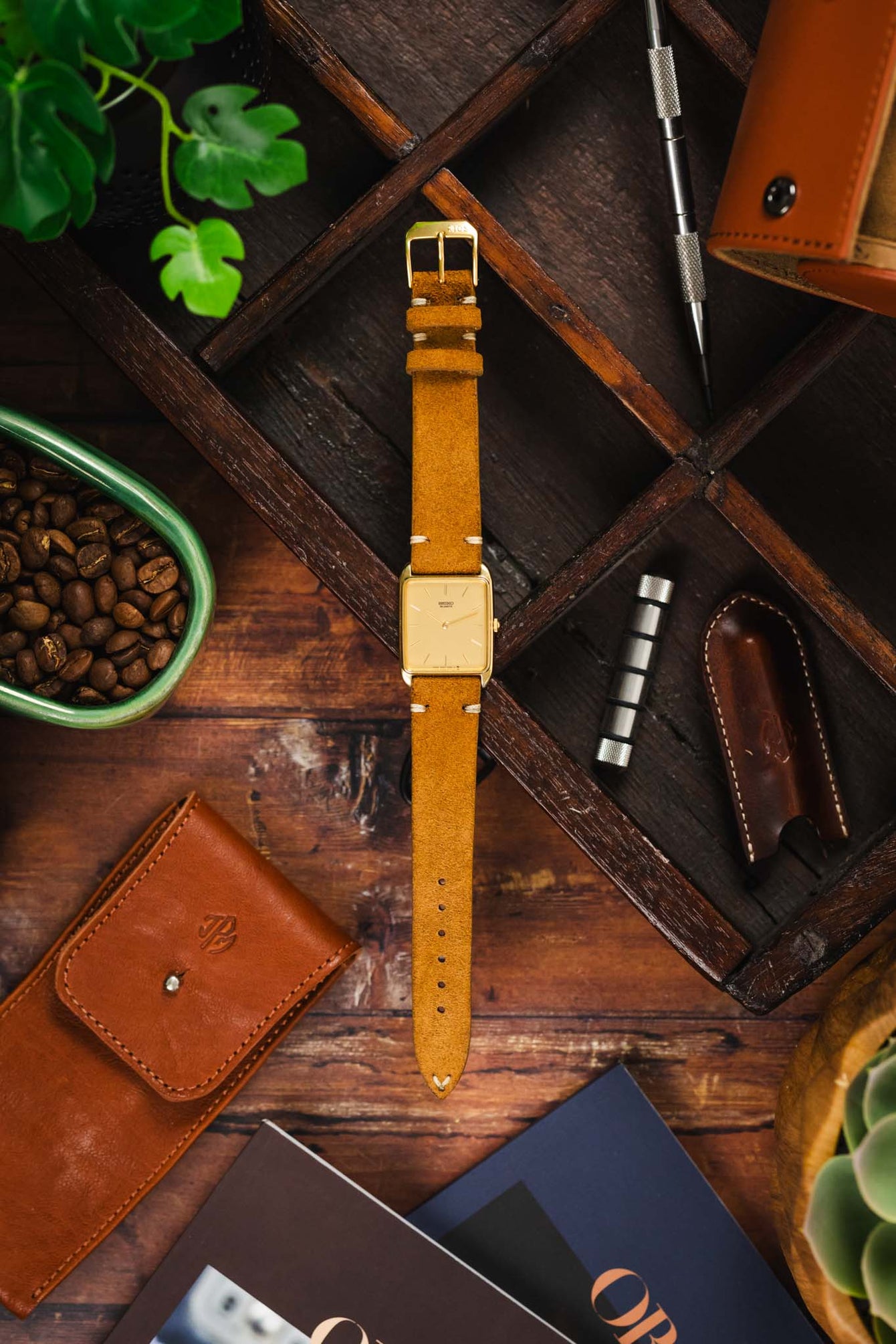 RIOS1931 HUDSON Genuine Suede Leather Watch Strap in COGNAC