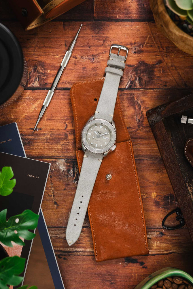 RIOS1931 HUDSON Genuine Suede Leather Watch Strap in STONE GREY