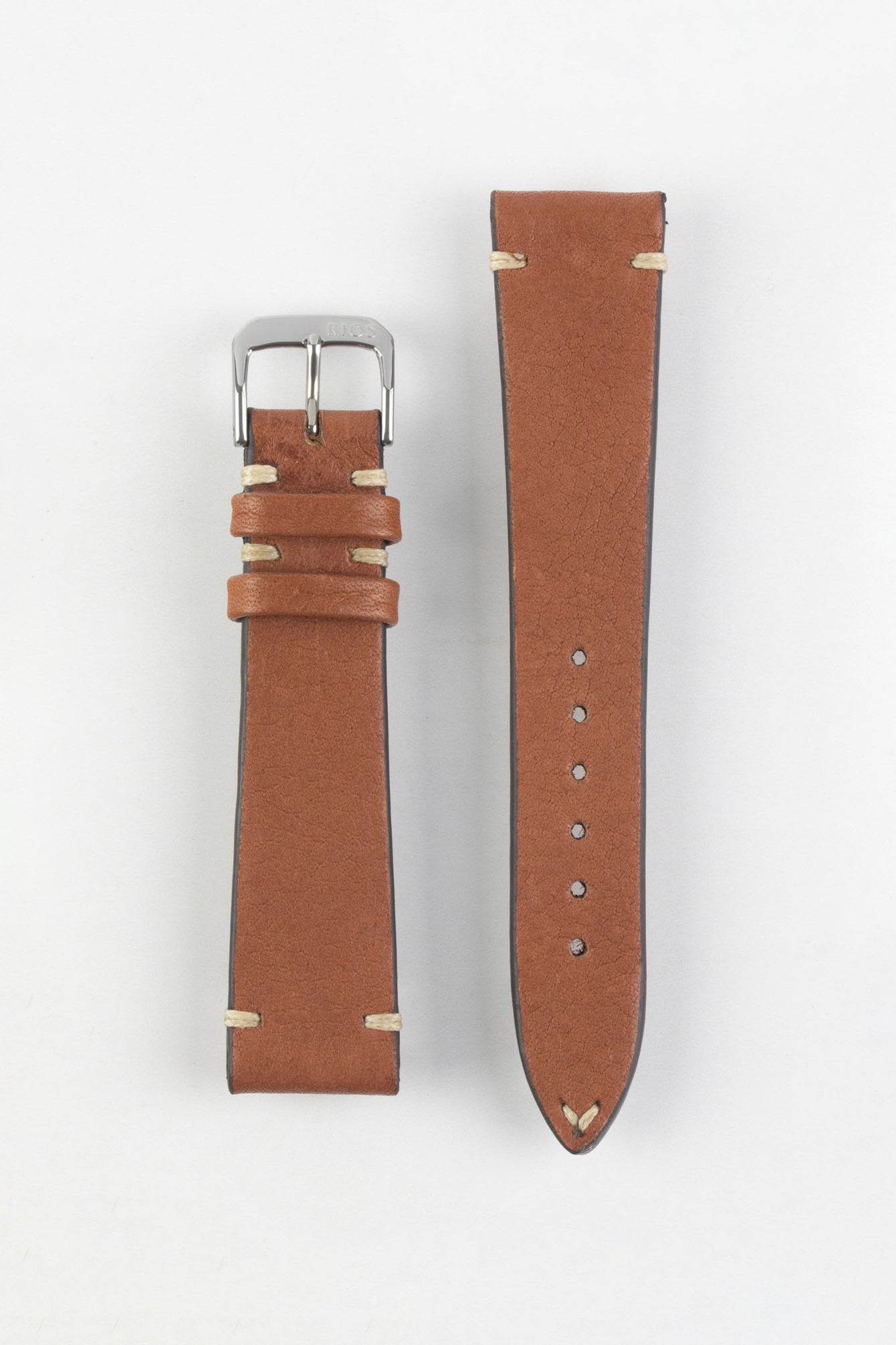 RIOS1931 INZELL Retro Organic Leather Watch Strap in COGNAC