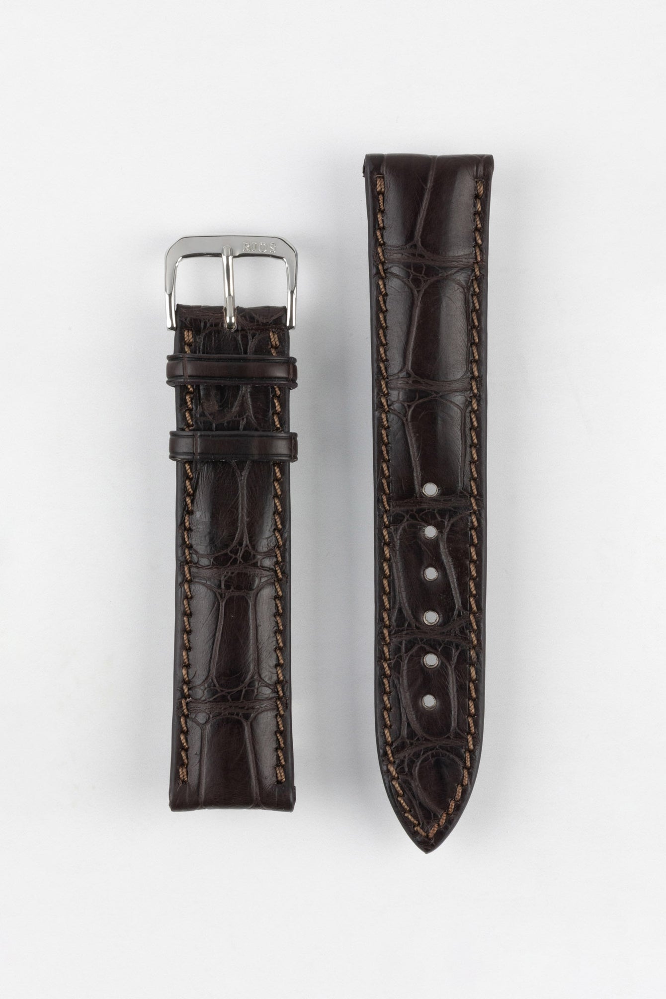 RIOS1931 MONARCH Genuine Alligator Round-Padding Watch Strap in MOCHA