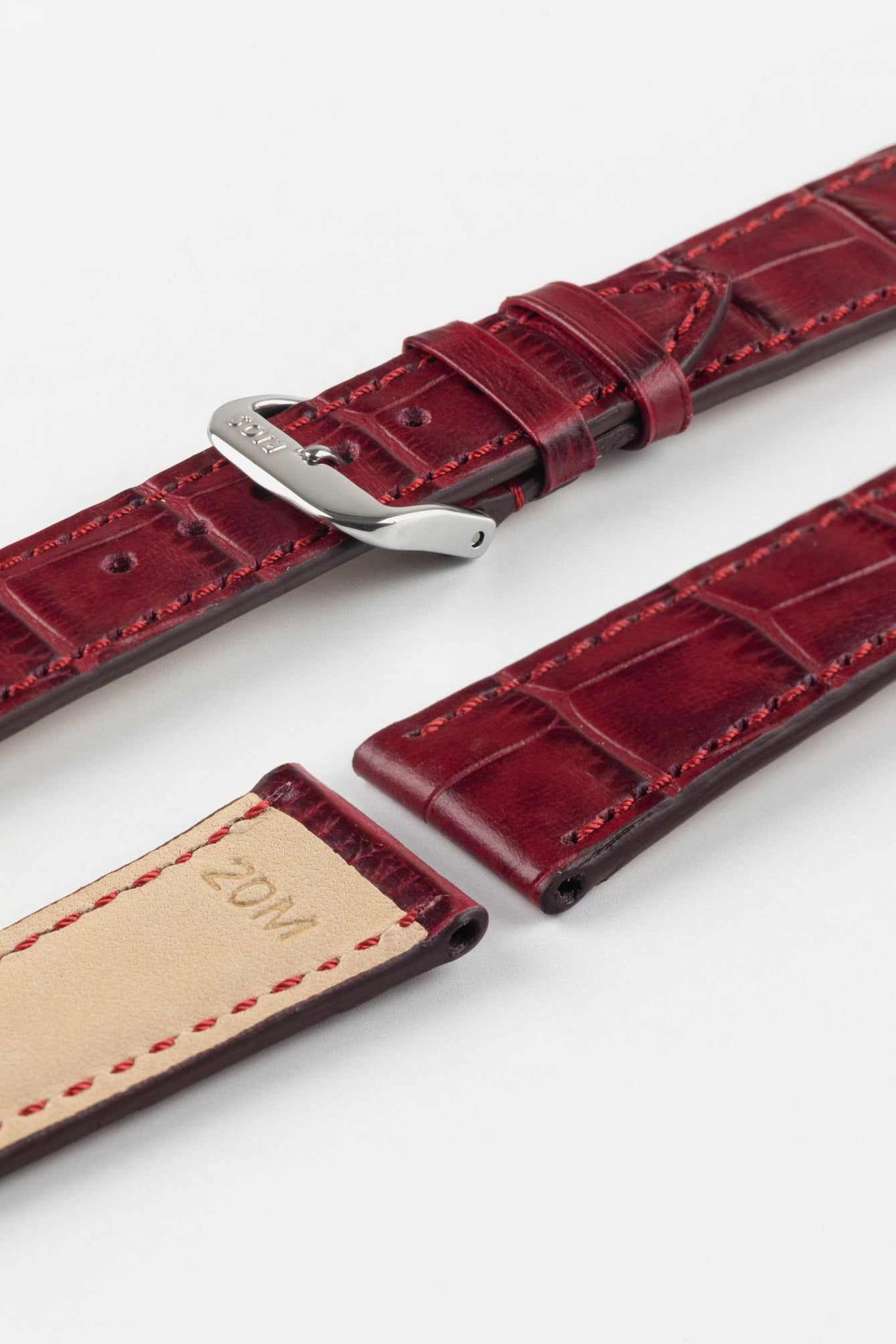 RIOS1931 ORLANDO Alligator-Embossed Leather Watch Strap in BURGUNDY