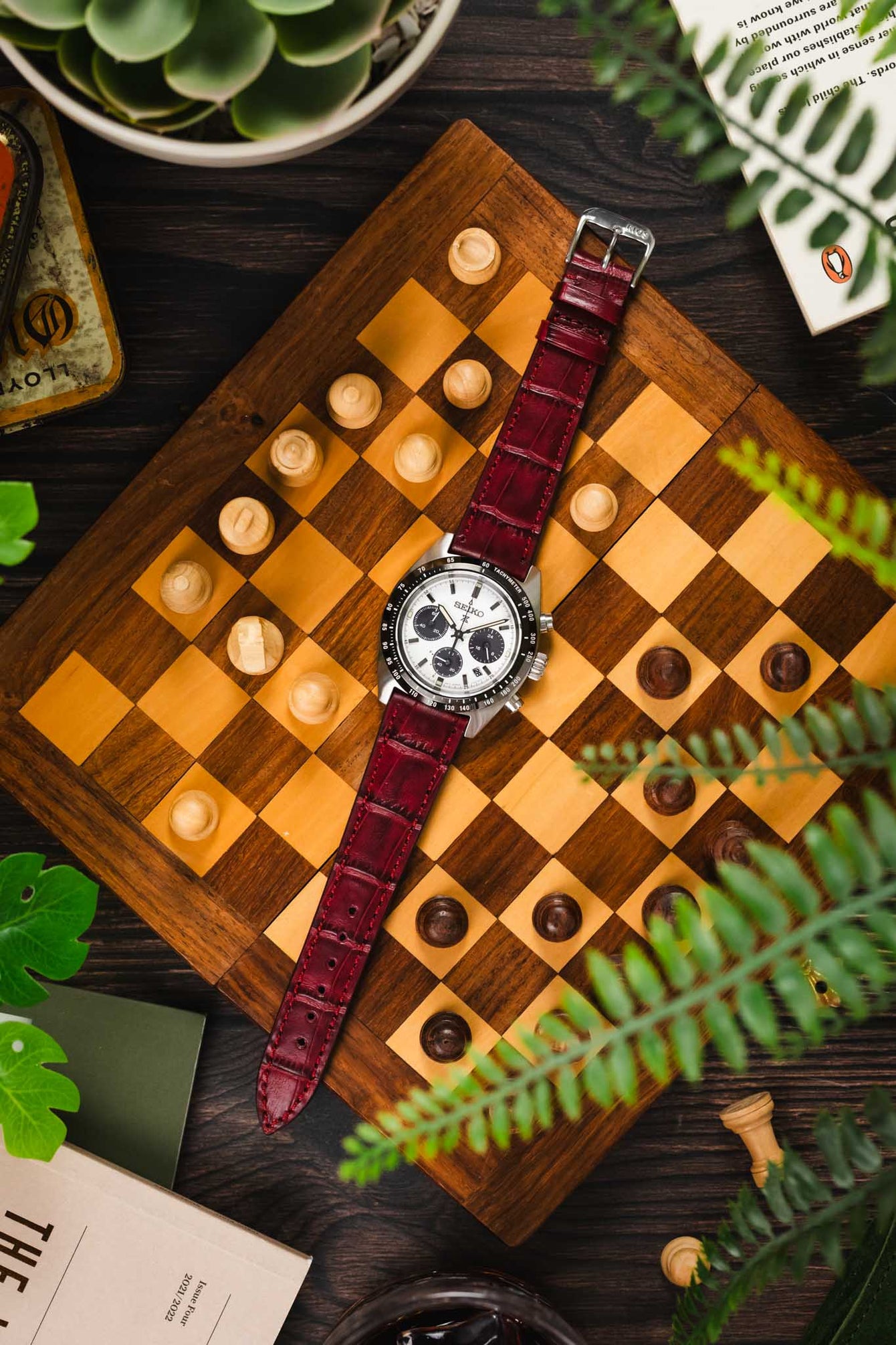 RIOS1931 ORLANDO Alligator-Embossed Leather Watch Strap in BURGUNDY