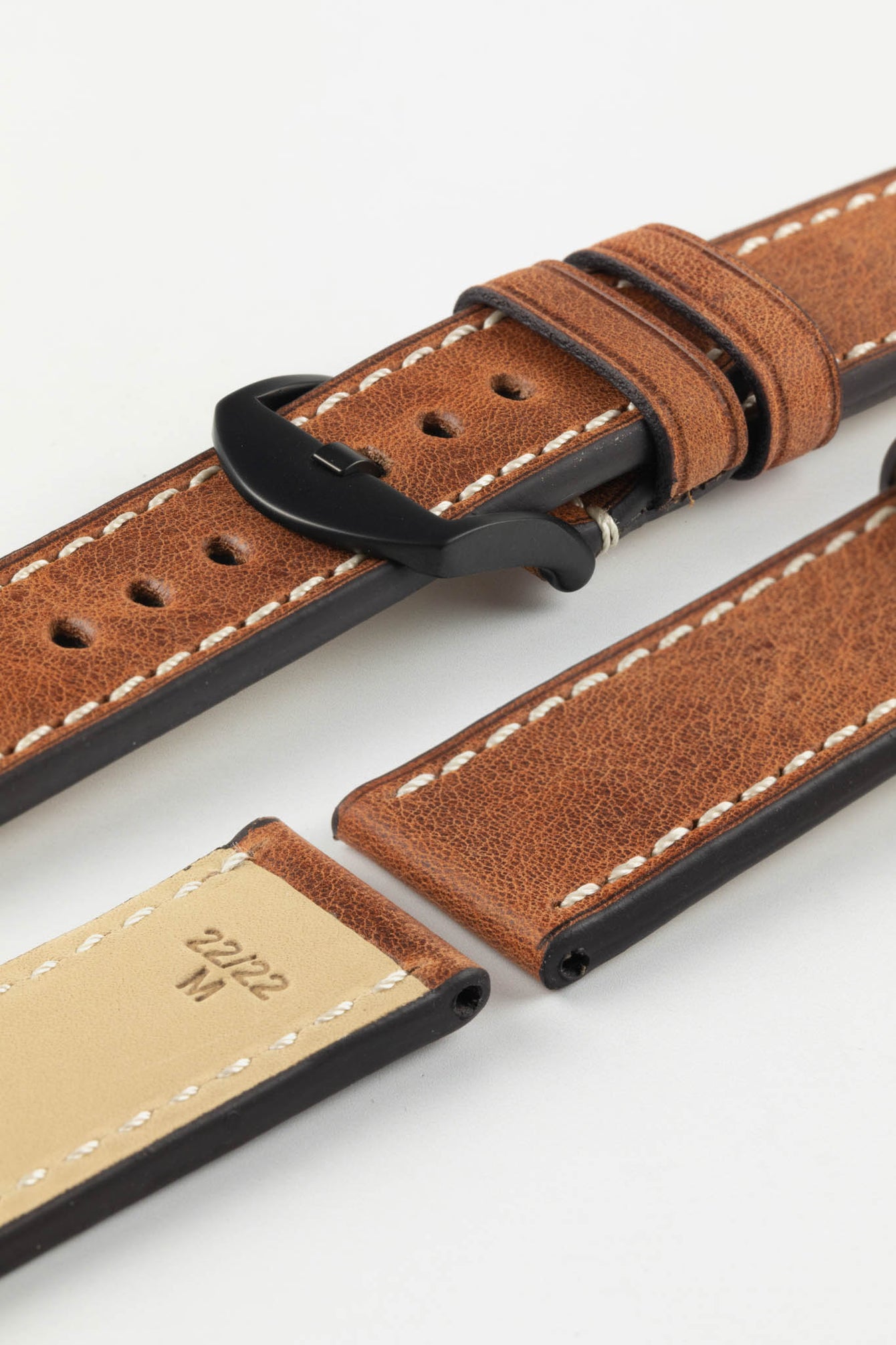 RIOS1931 OXFORD Flat-Padded Vintage Leather Watch Strap in COGNAC