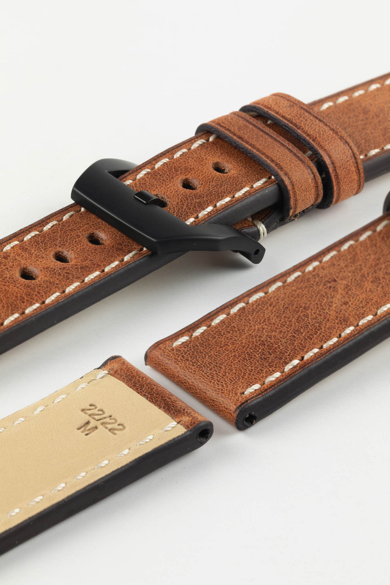 RIOS1931 OXFORD Flat-Padded Vintage Leather Watch Strap in COGNAC