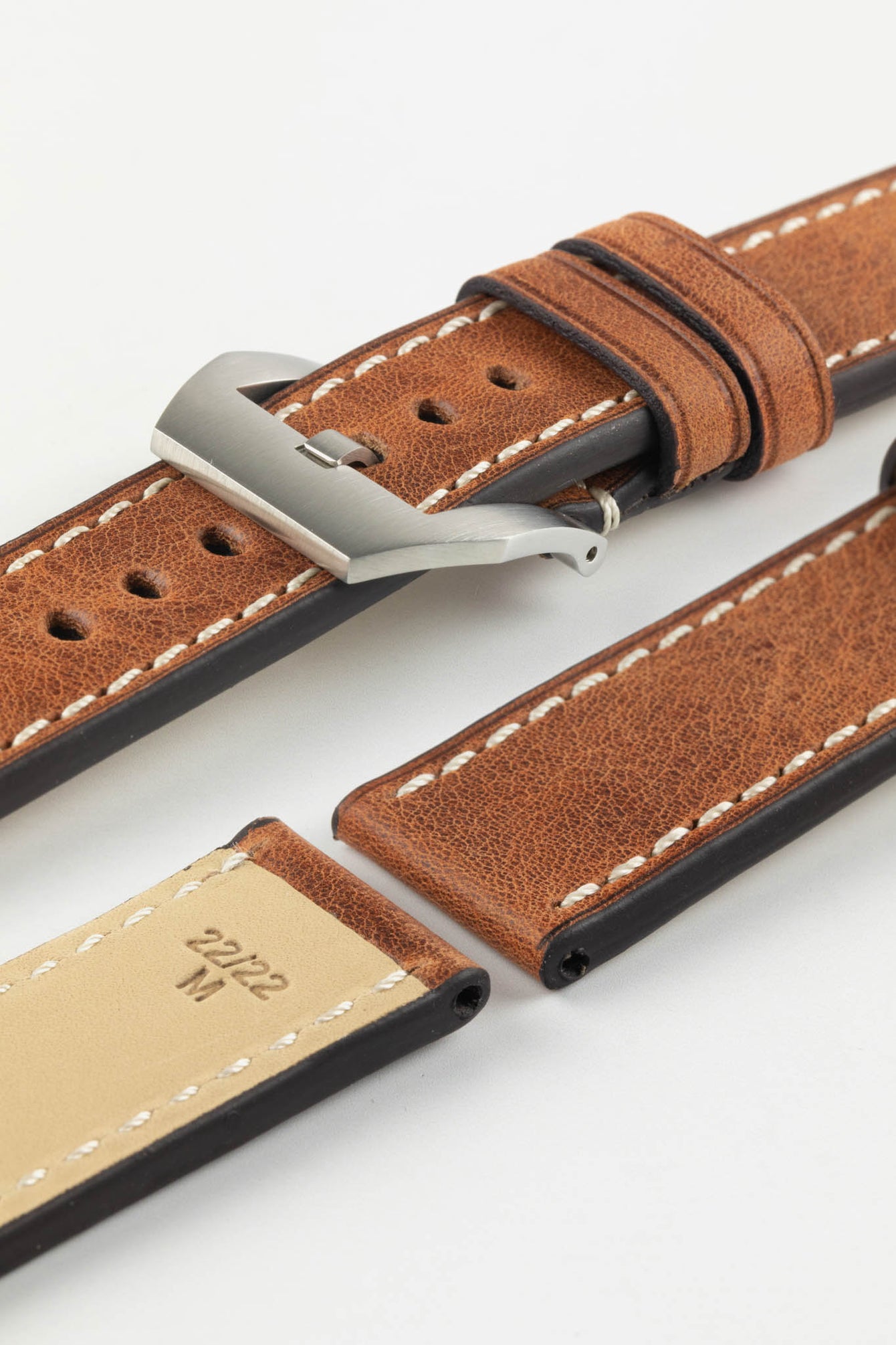 RIOS1931 OXFORD Flat-Padded Vintage Leather Watch Strap in COGNAC