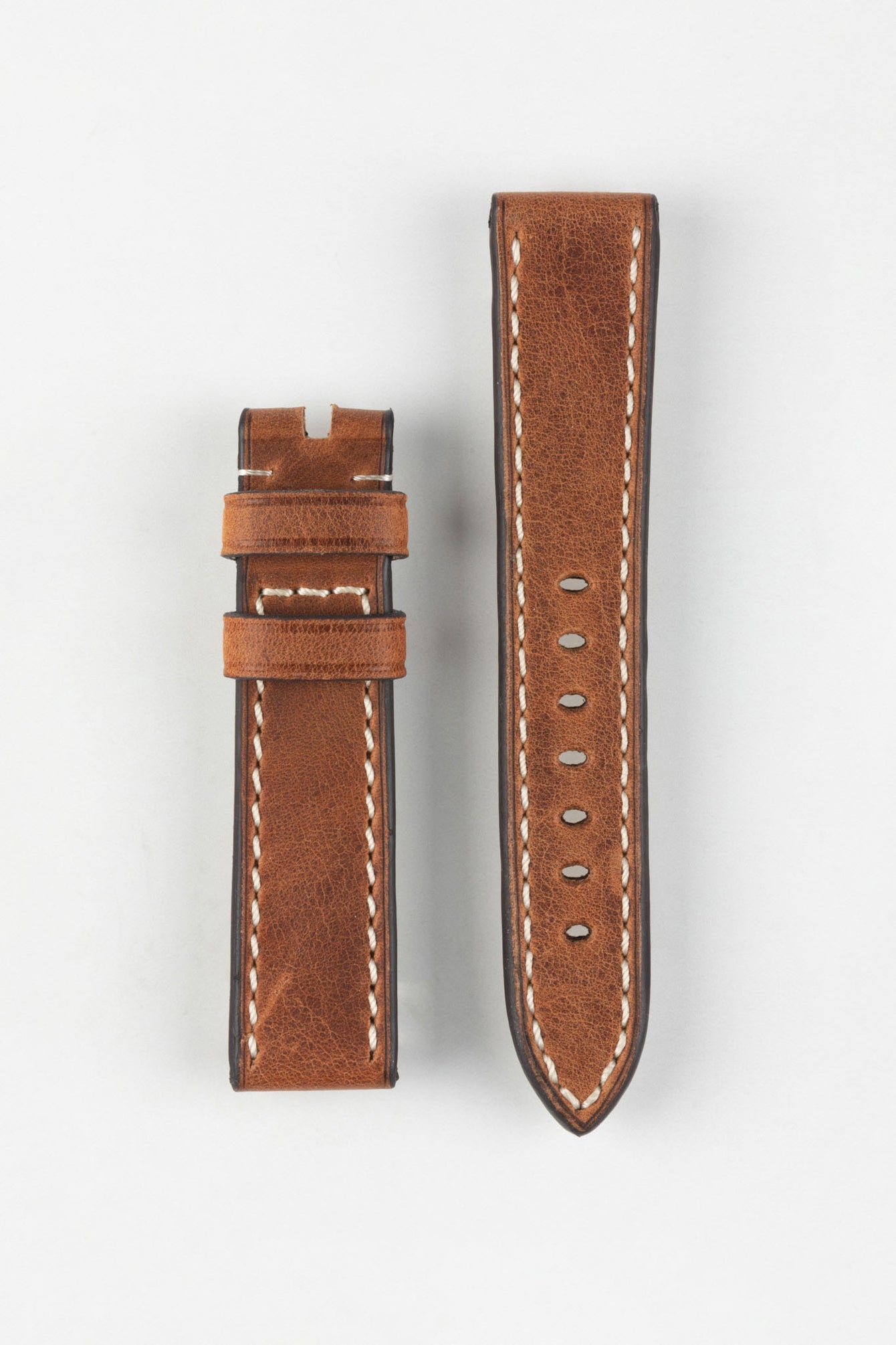 RIOS1931 OXFORD Flat-Padded Vintage Leather Watch Strap in COGNAC