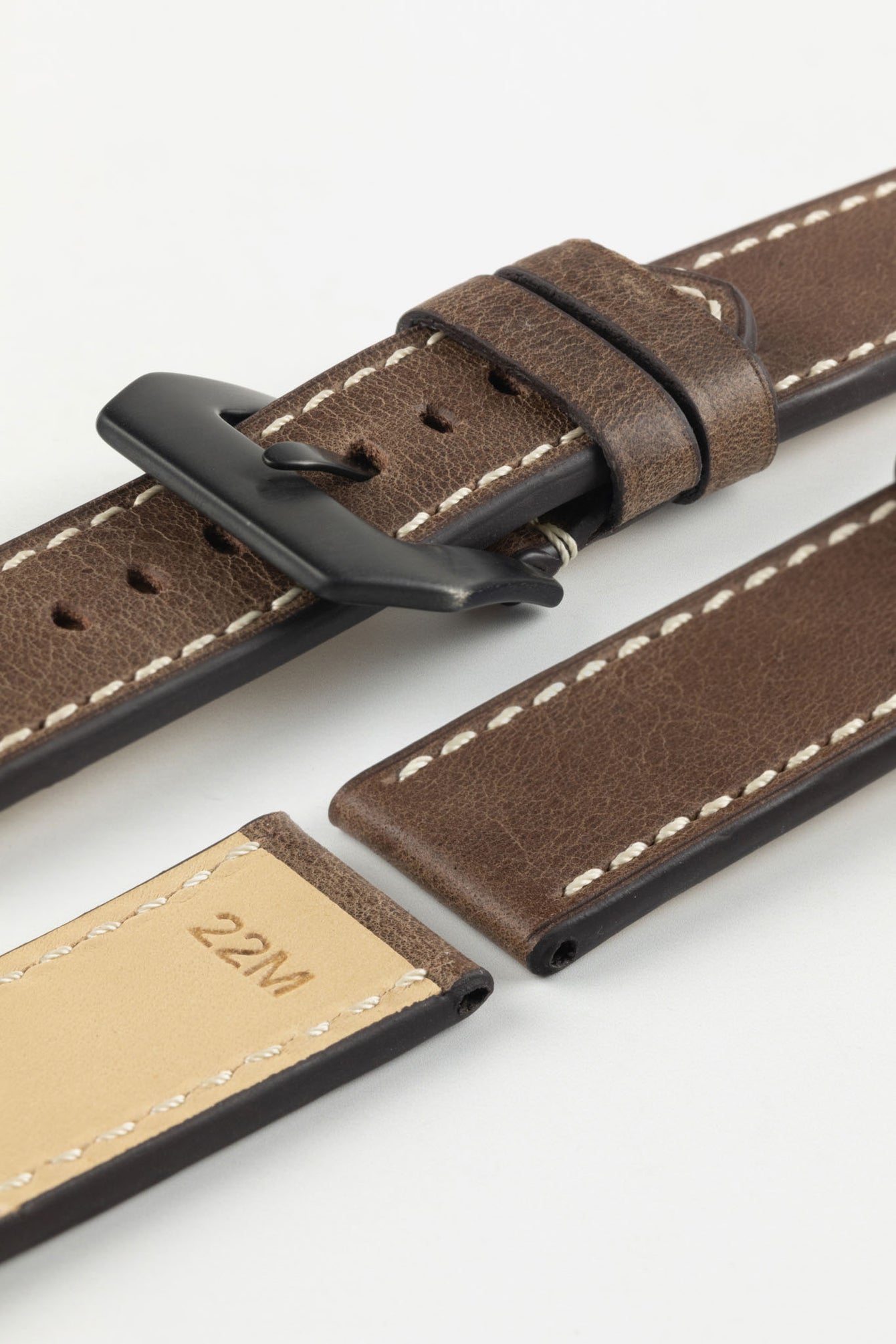 RIOS1931 OXFORD Flat-Padded Vintage Leather Watch Strap in MOCHA