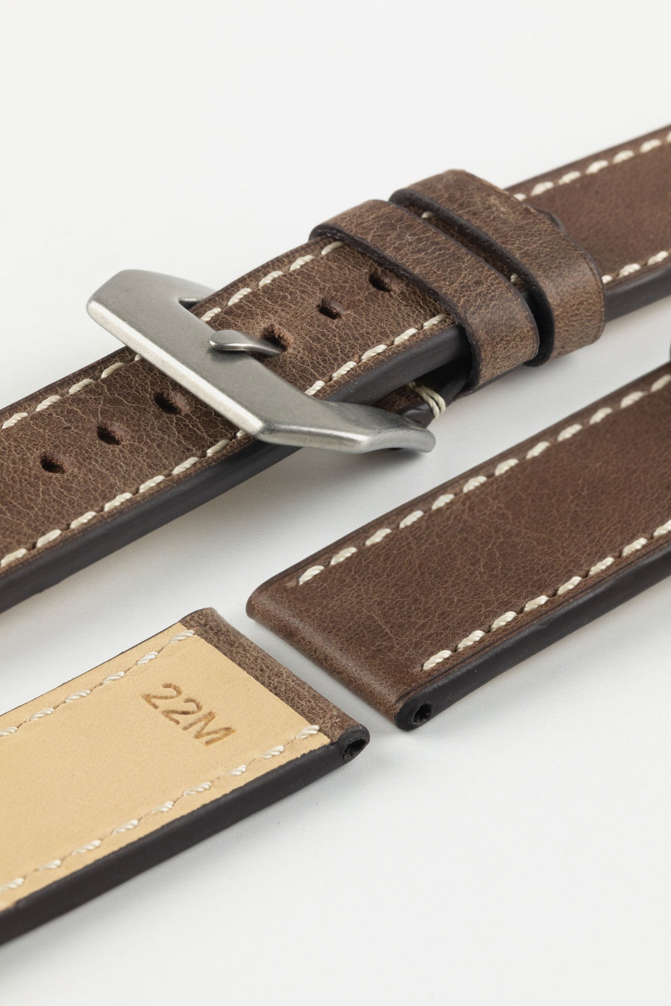 RIOS1931 OXFORD Flat-Padded Vintage Leather Watch Strap in MOCHA