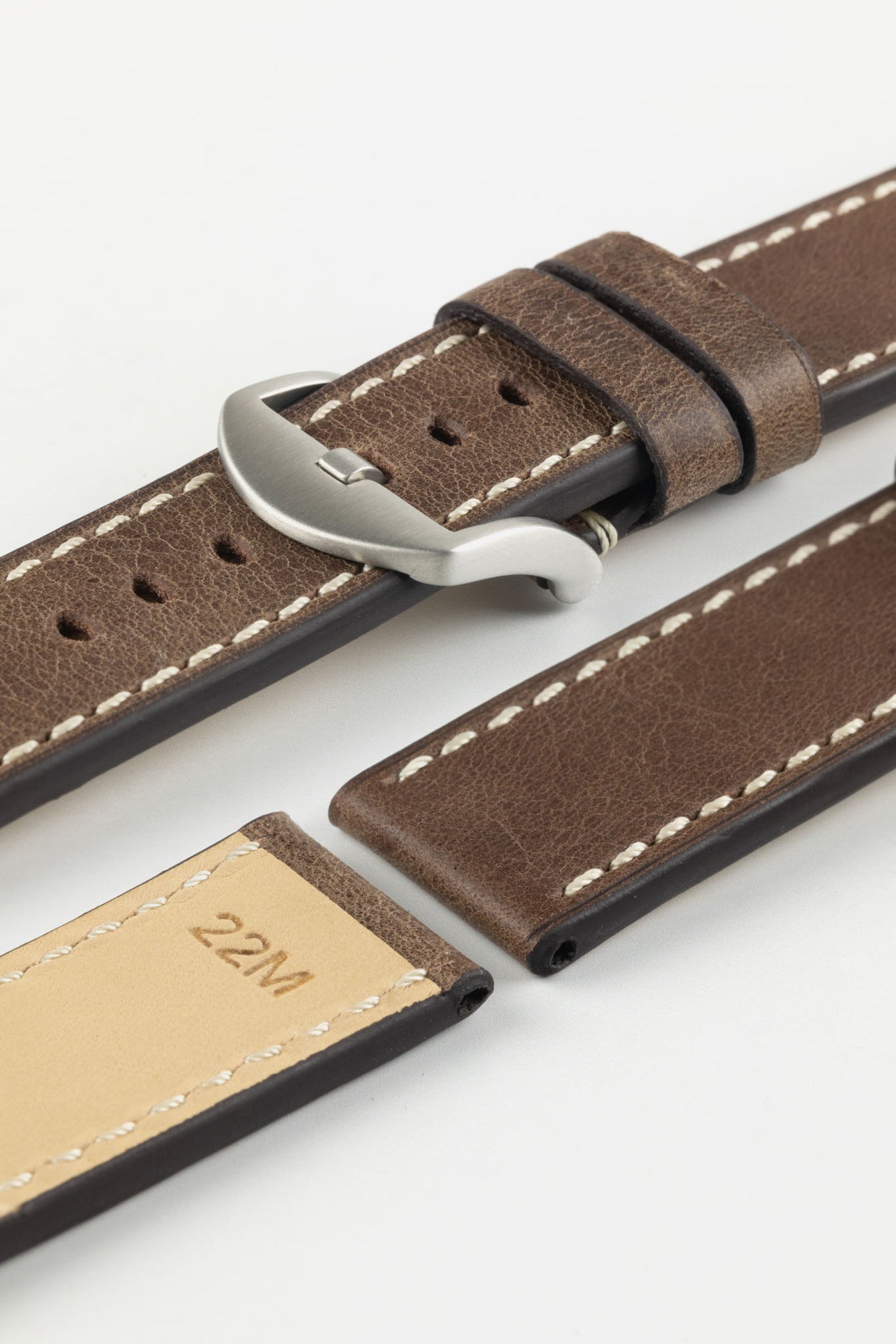 RIOS1931 OXFORD Flat-Padded Vintage Leather Watch Strap in MOCHA