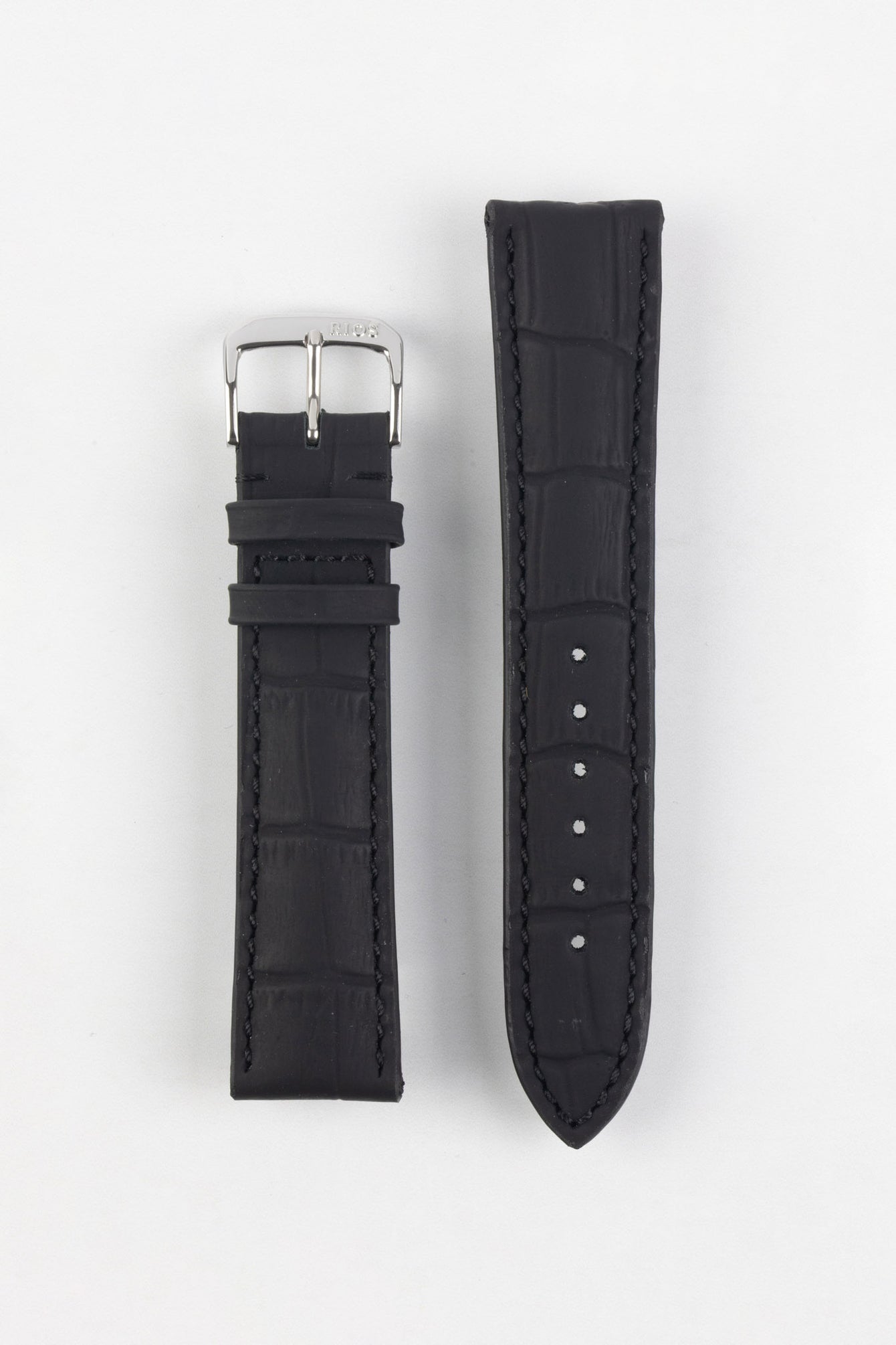 RIOS1931 POWER Water Resistant Alligator-Embossed Leather Watch Strap in BLACK