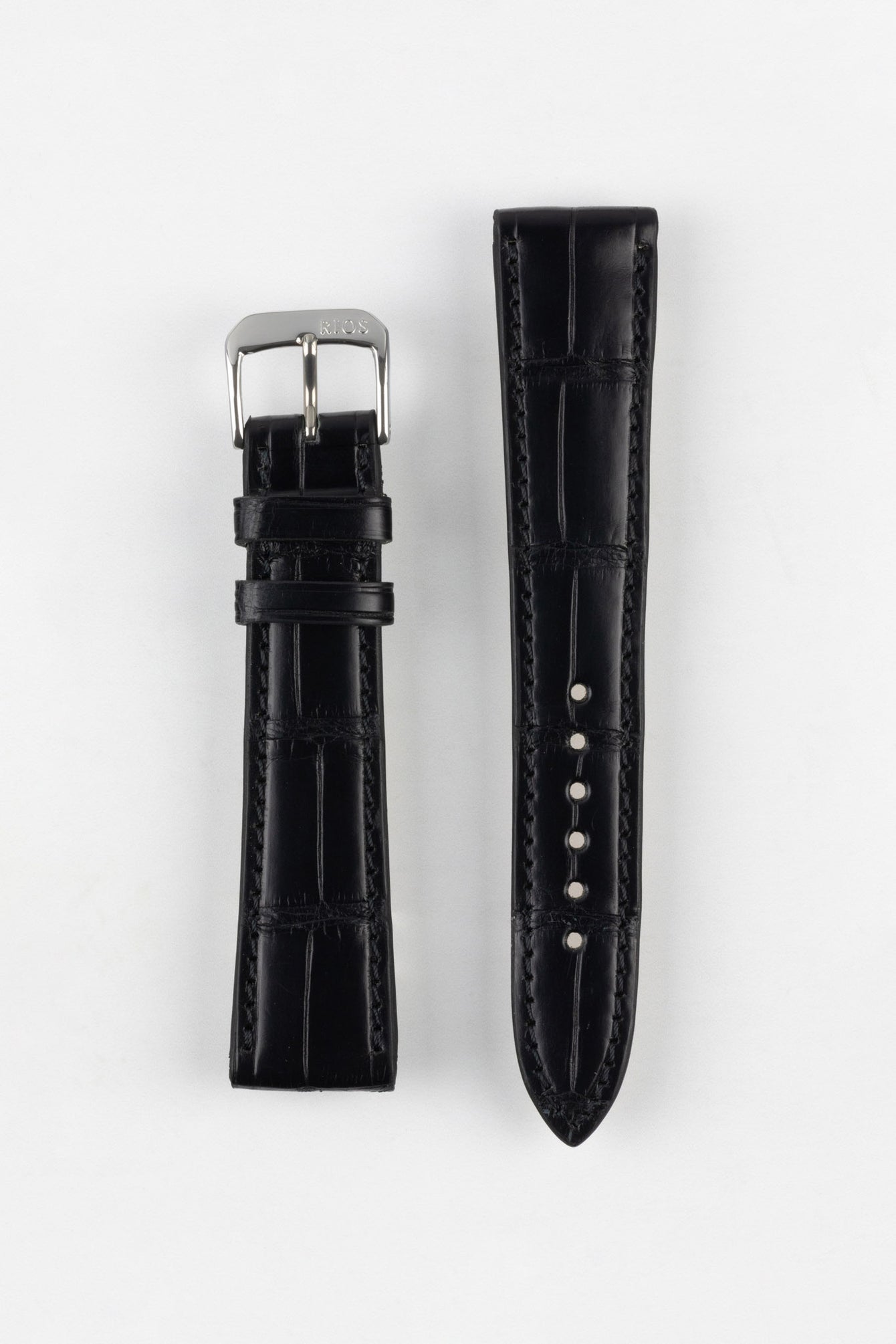 RIOS1931 SENATOR Genuine Alligator Square-Padding Watch Strap in BLACK