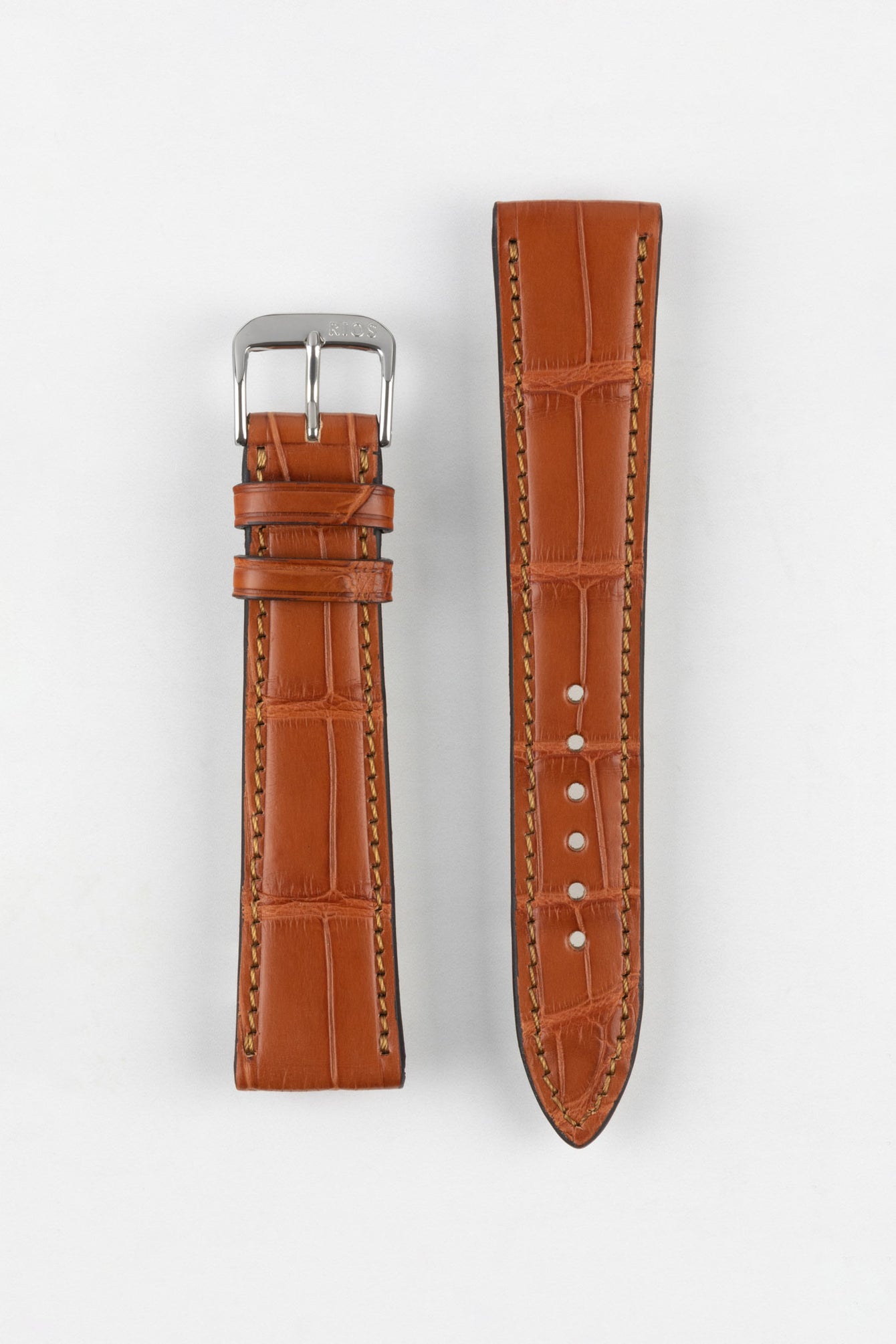 RIOS1931 SENATOR Genuine Alligator Square-Padding Watch Strap in COGNAC