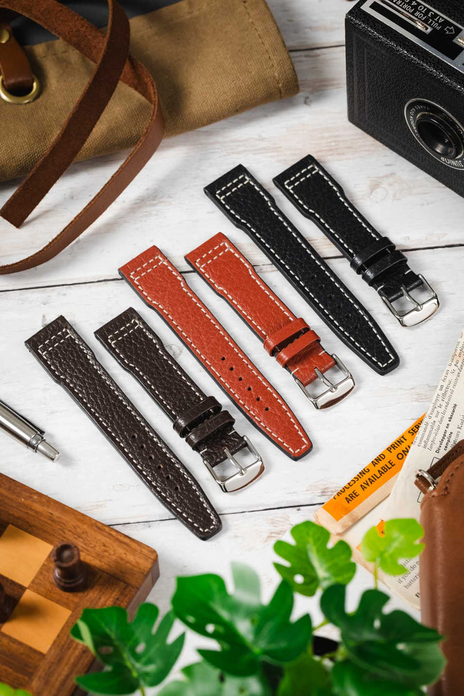 RIOS1931 TYPHOON Genuine Buffalo Leather Watch Strap in Black