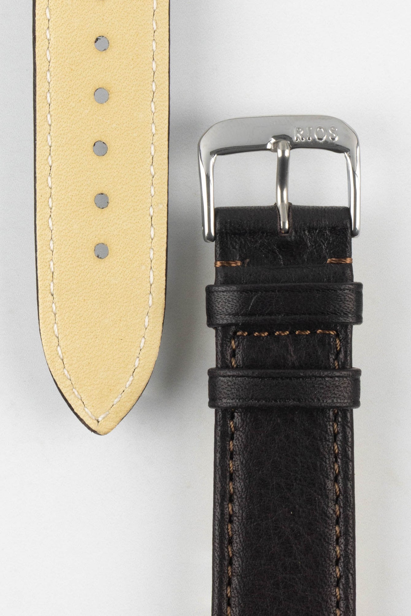 Silver Buckle on a RIOS 1931 Waging Strap in Mocha Brown