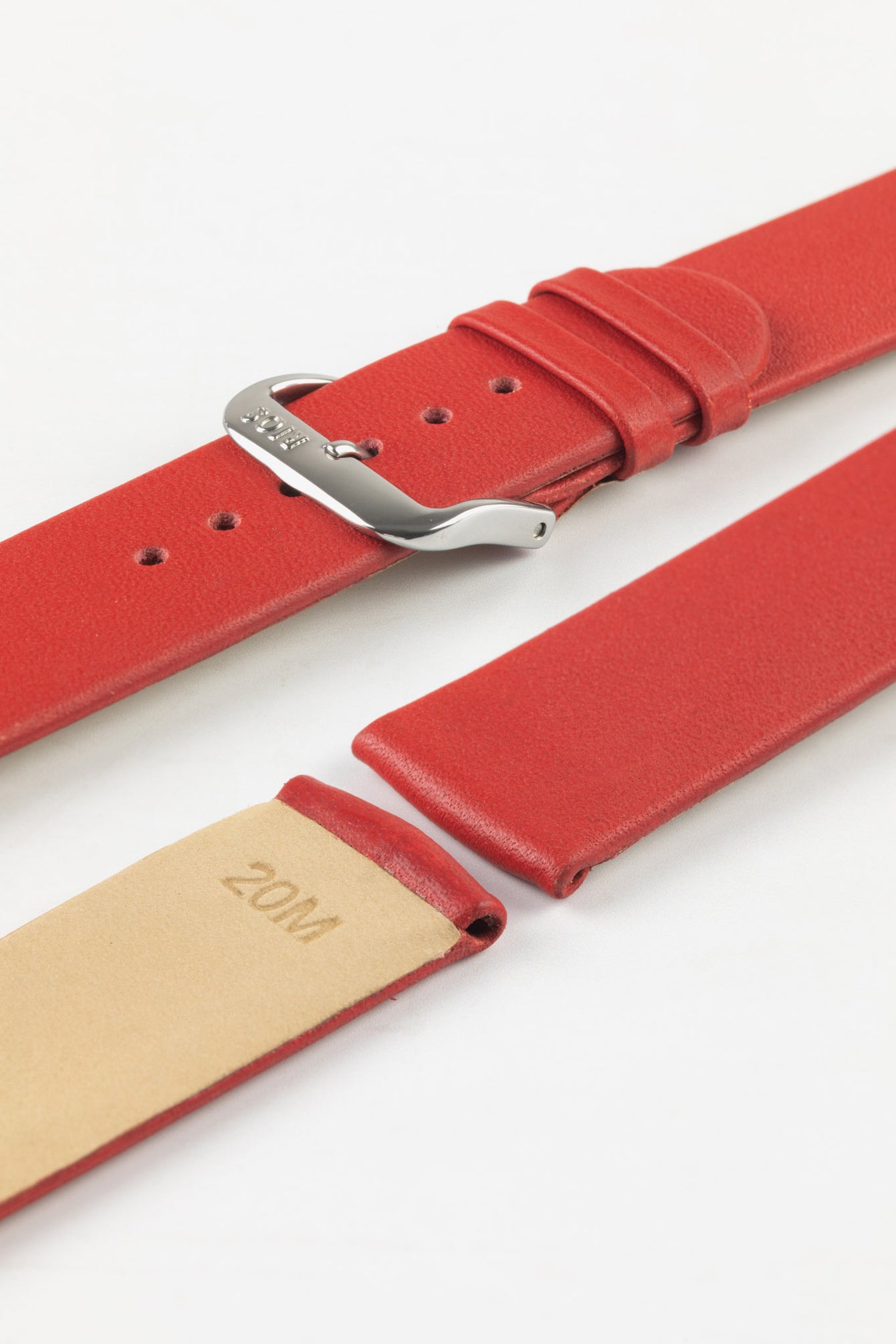 RIOS1931 CLASSIC Low-Profile Leather Watch Strap in RED