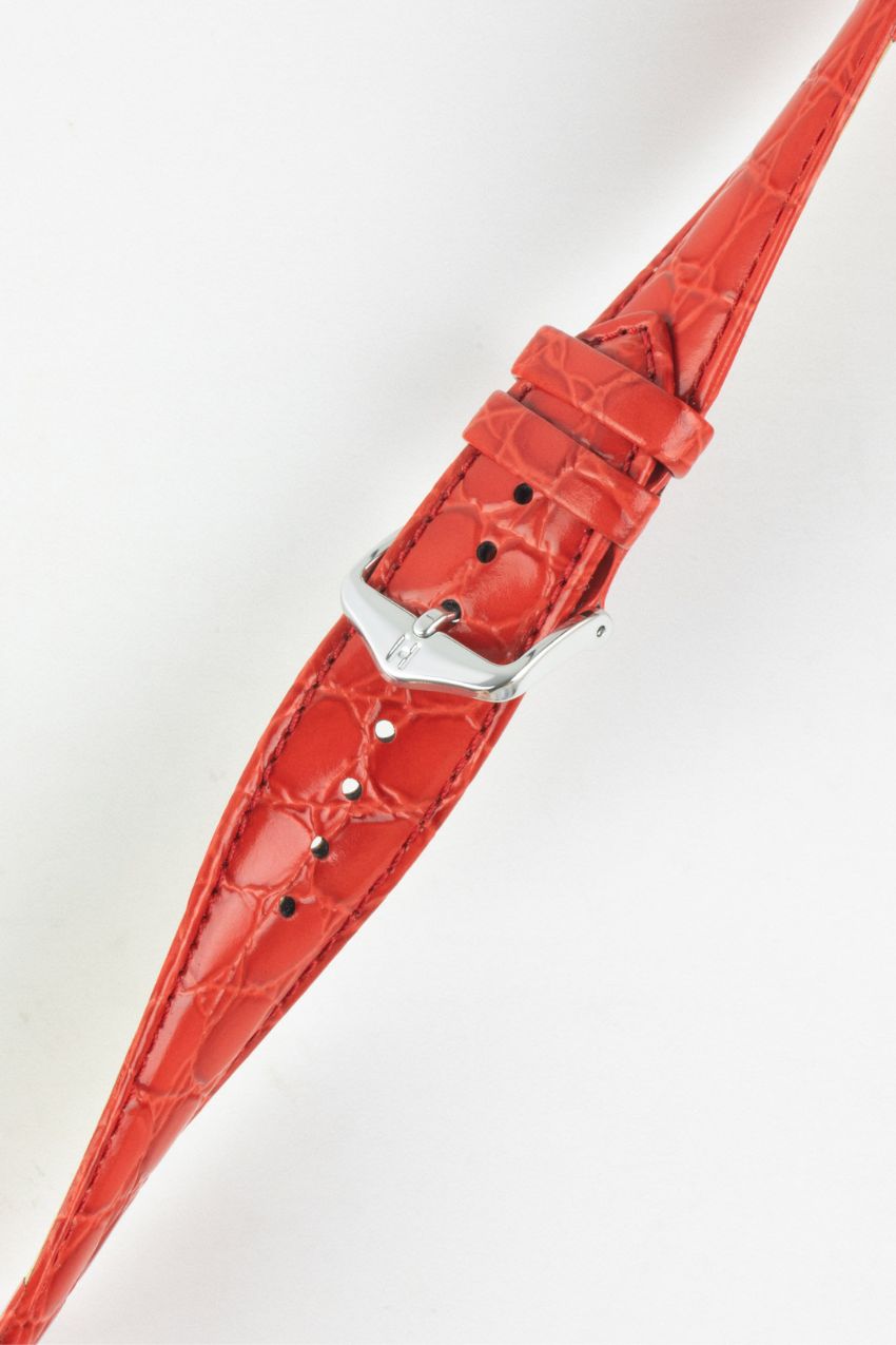 Hirsch CROCOGRAIN Crocodile Embossed Leather Watch Strap in RED