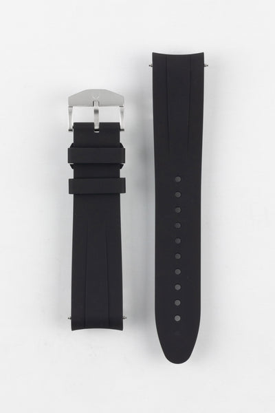 VANGUARD Curved-End Integrated Rubber Watch Strap for Omega Seamaster / Railmaster in BLACK