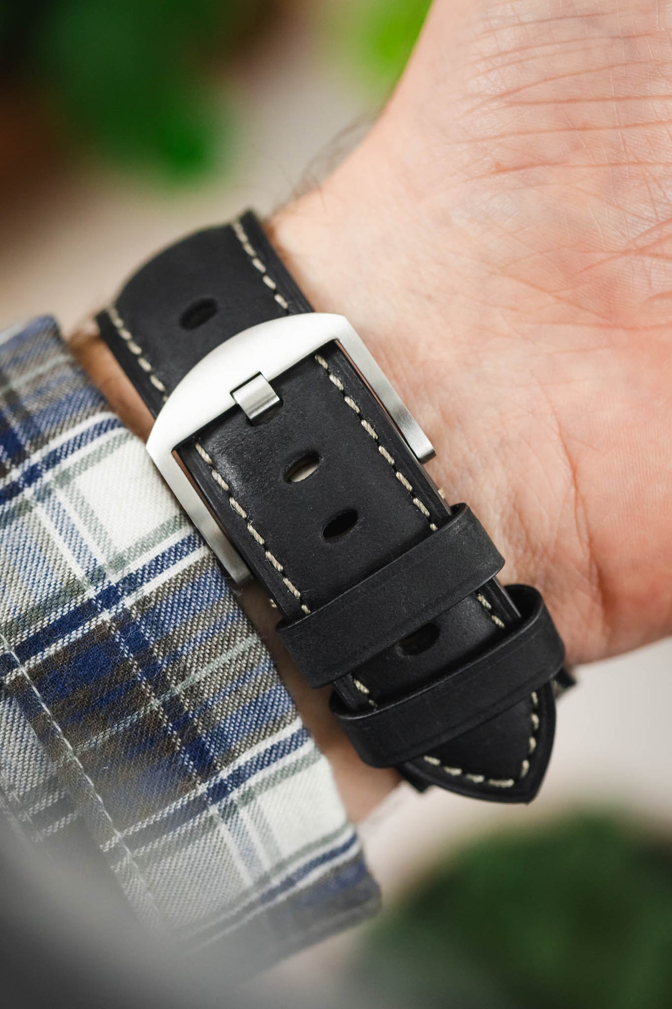 Padded Crazy Horse Watch Strap in BLACK