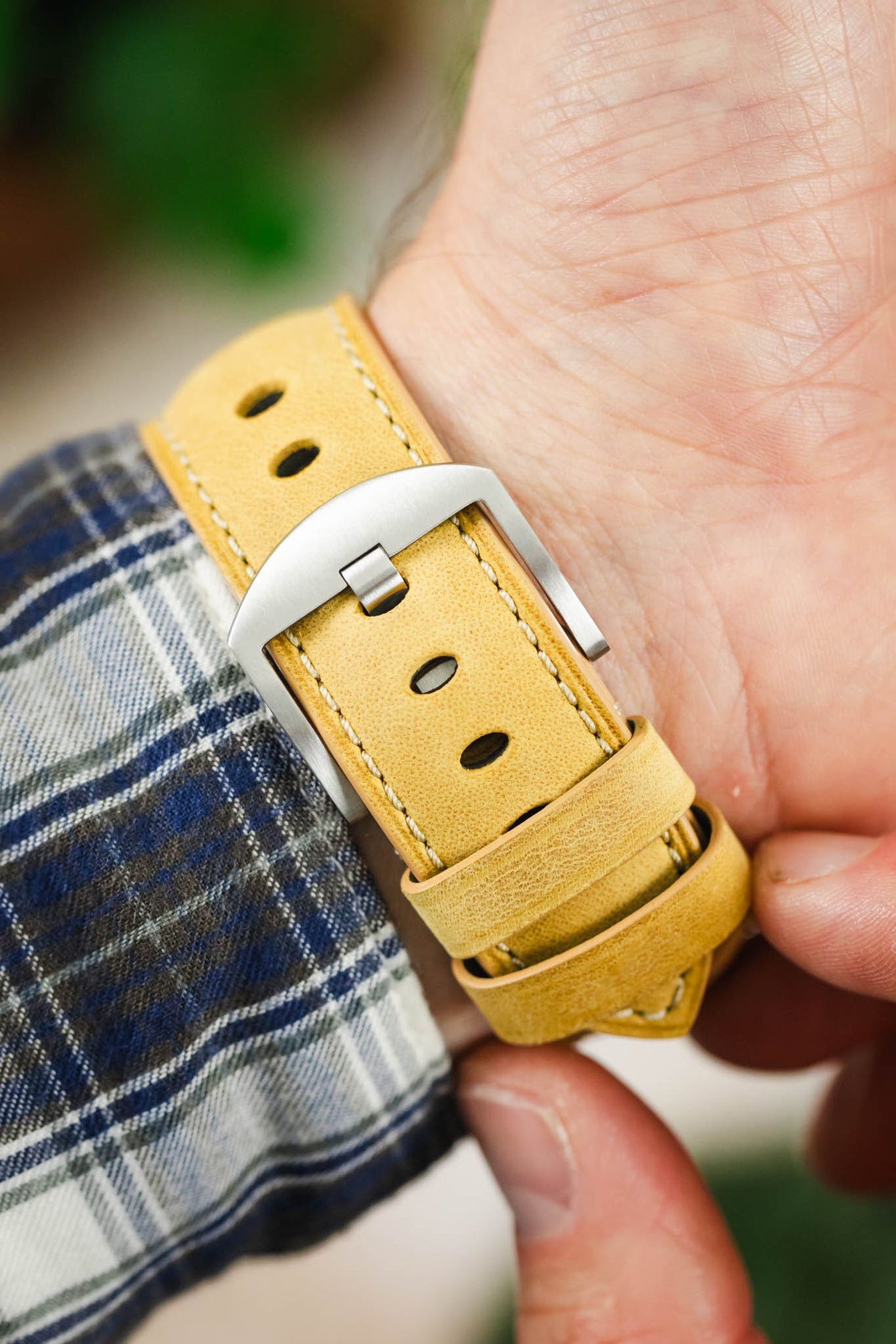 Padded Crazy Horse Watch Strap in TAN