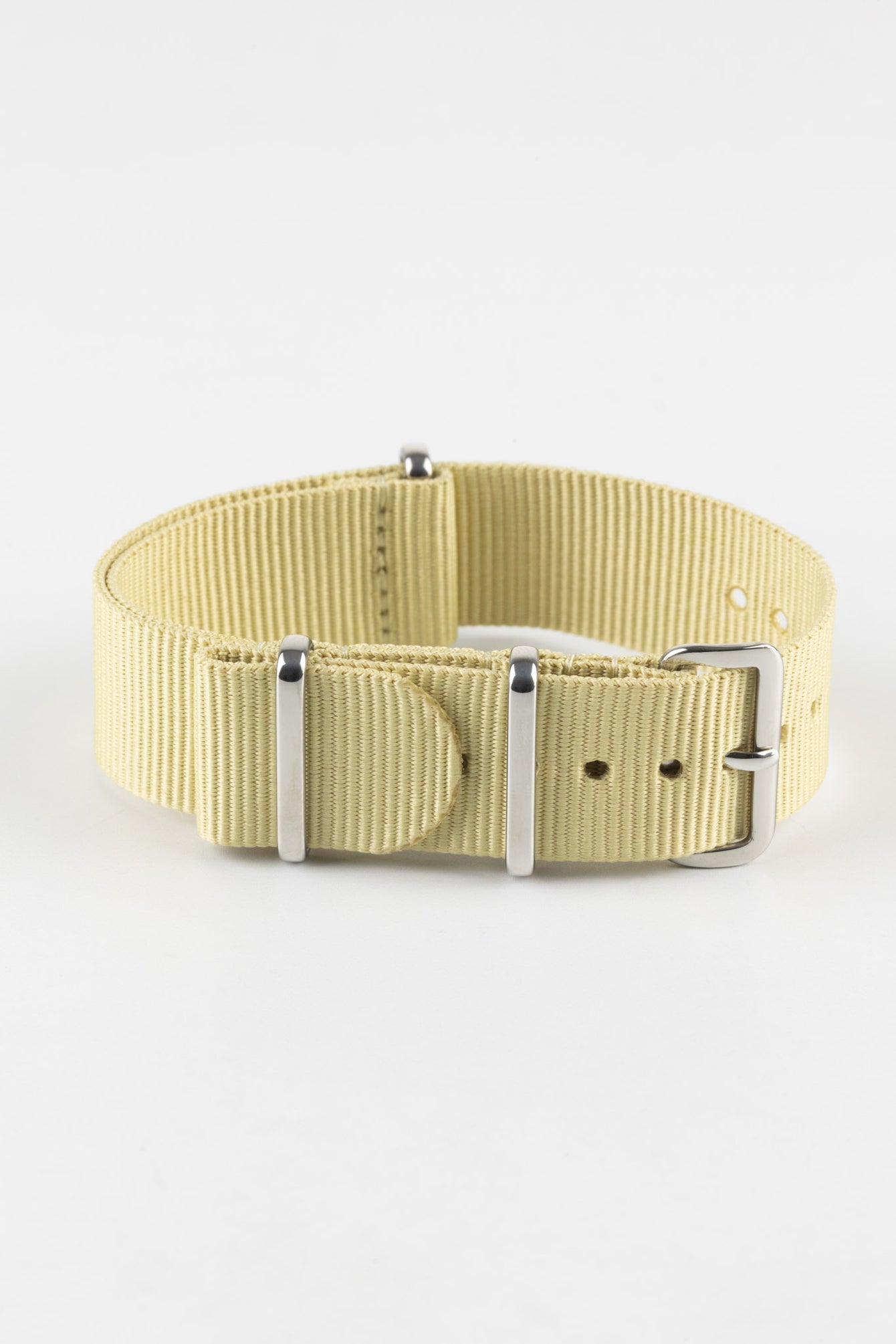 Nylon Watch Strap in BEIGE with Polished Buckle and Keepers