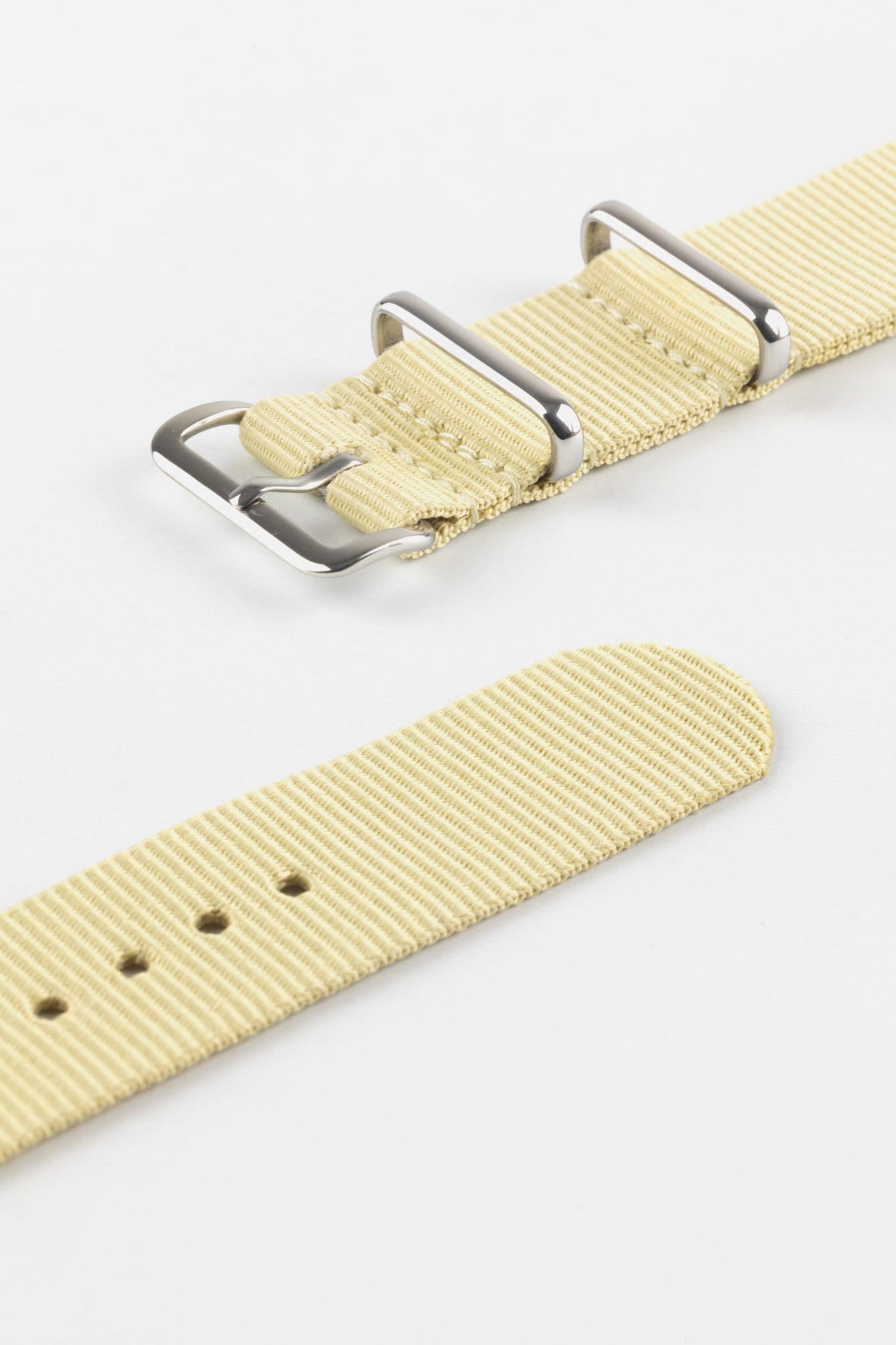 Nylon Watch Strap in BEIGE with Polished Buckle and Keepers